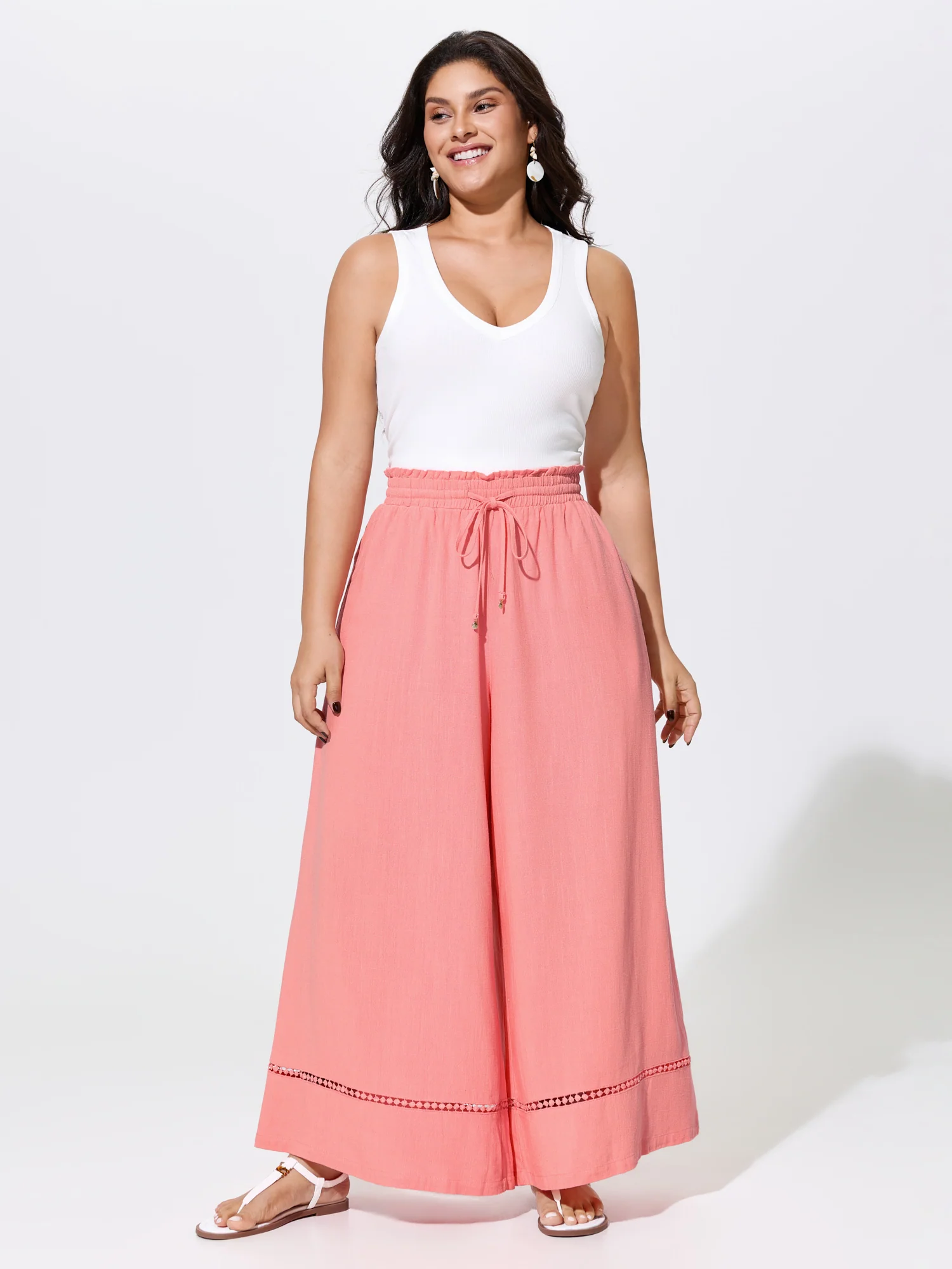 Lace Trim Drawstring Waist Breezy Pants