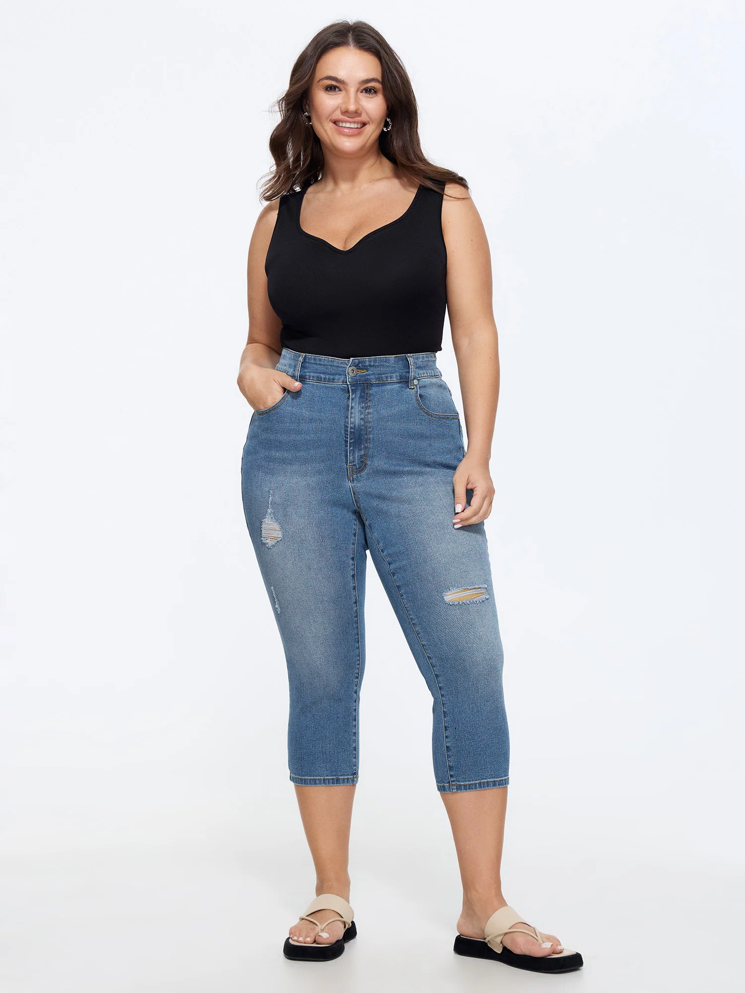 Ripped No-Gap Waist Skinny-Fit Jeans