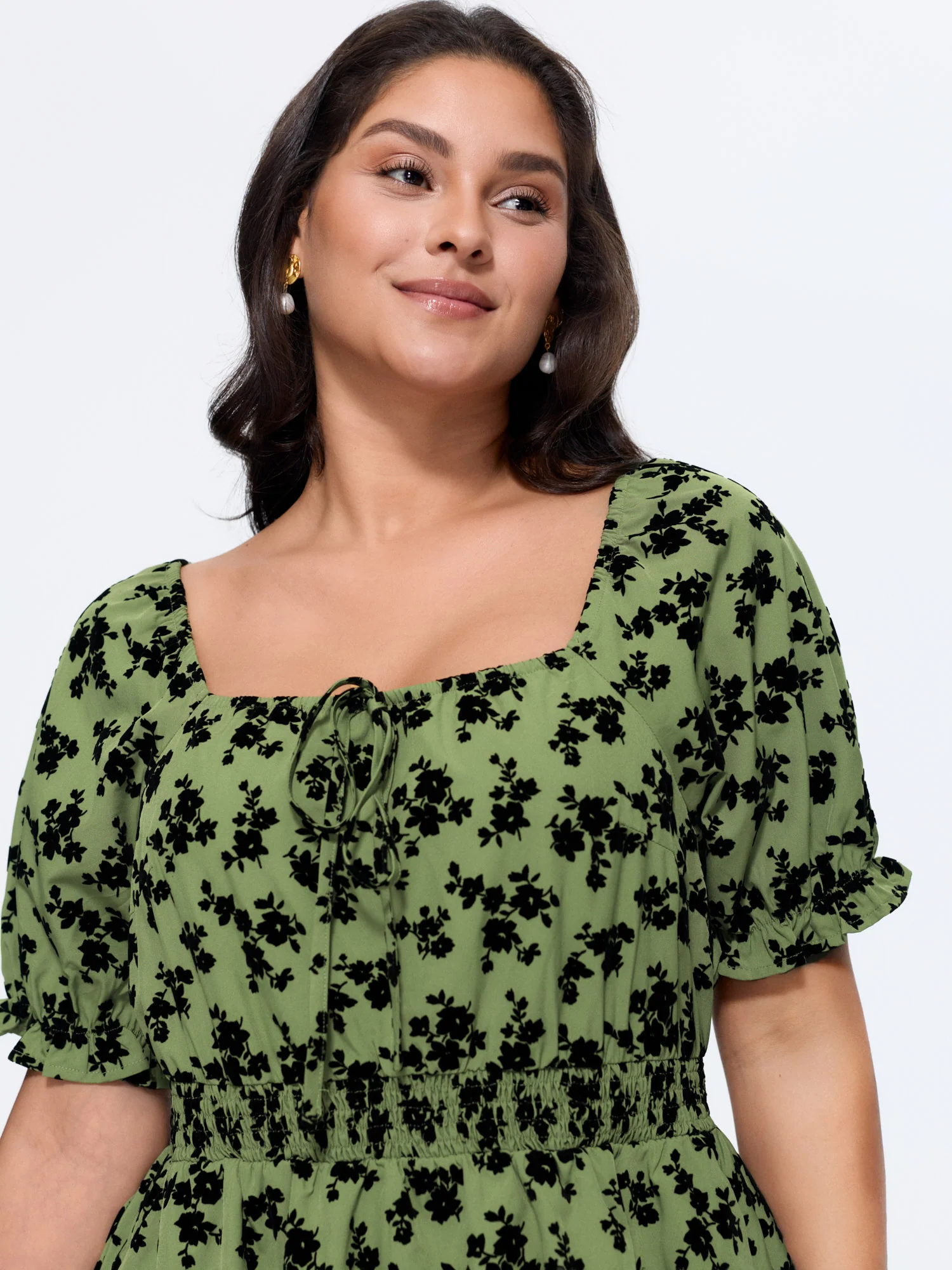 Floral print Shirred Waist Mini Dress