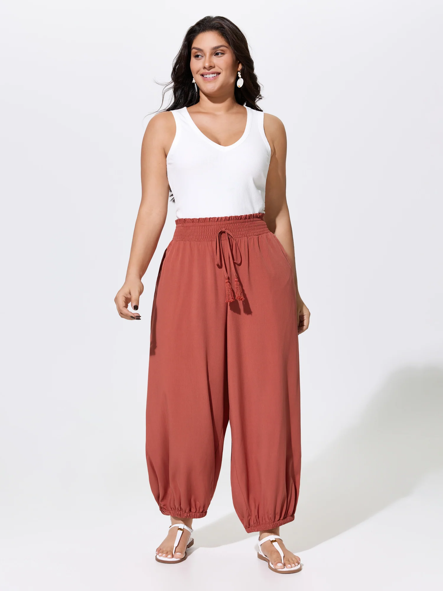 Shirred Drawstring Waistline Jogger Pants