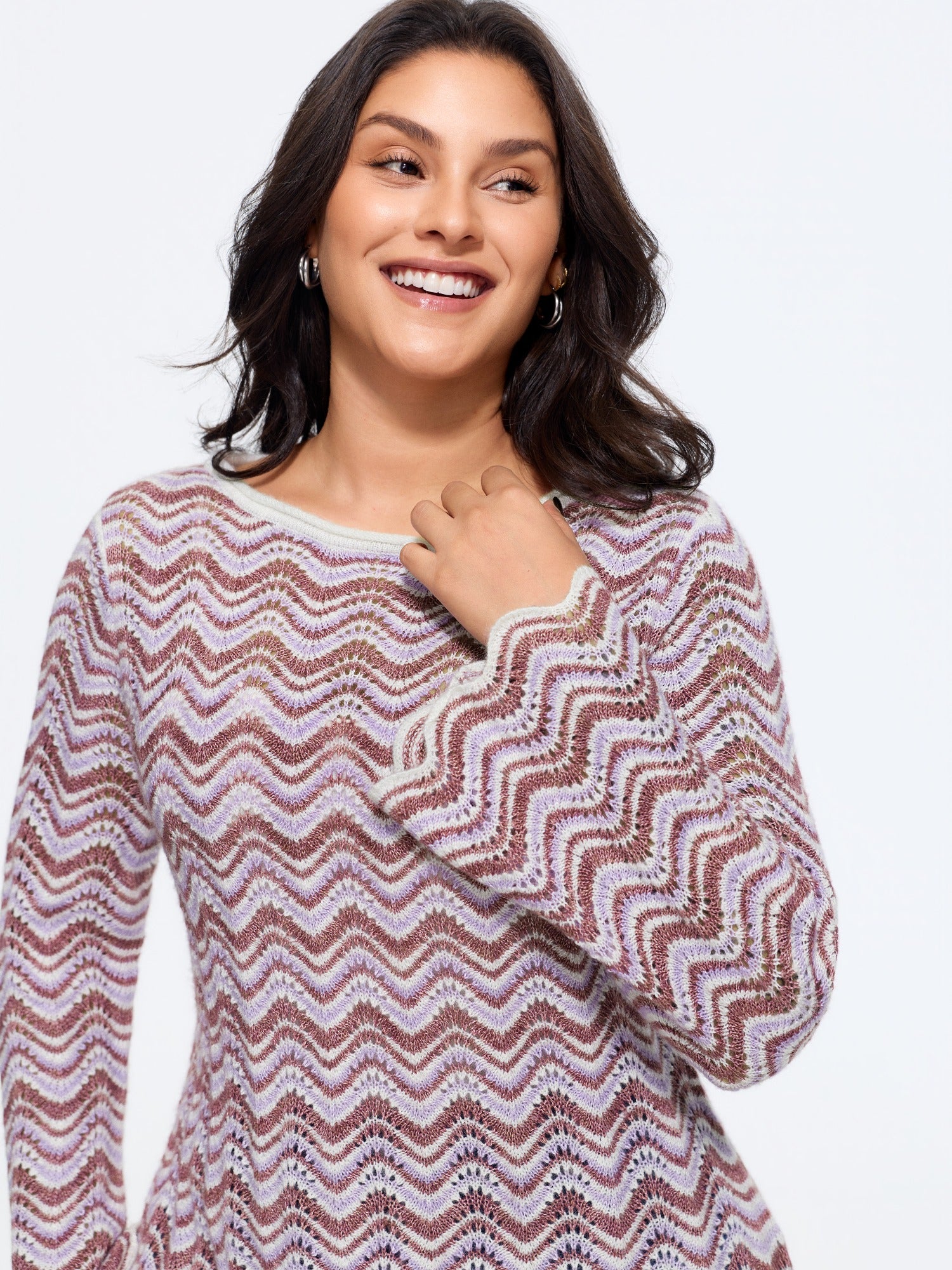 Scallop Hem Cut Out Flare Sleeve Pullover