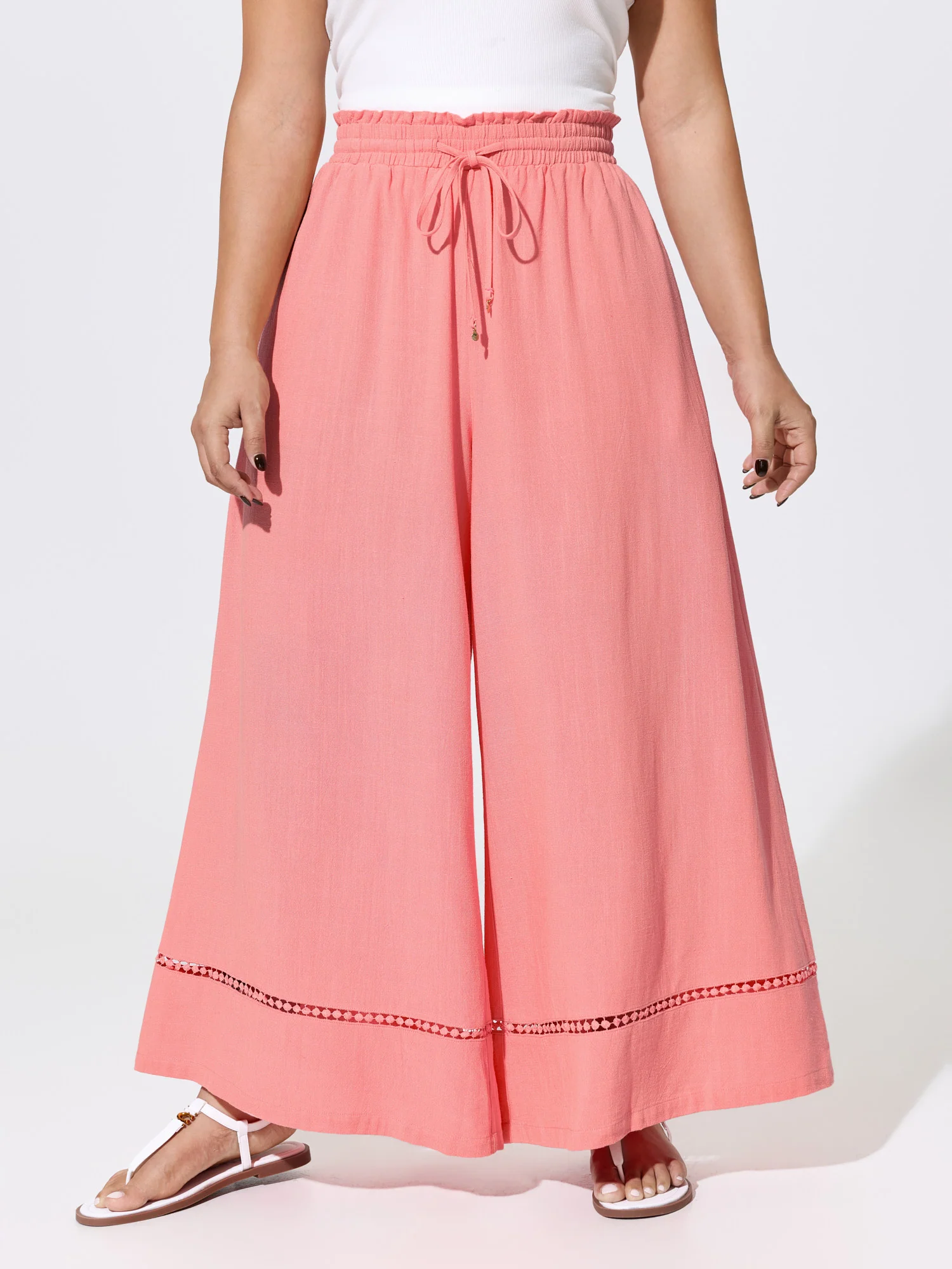 Lace Trim Drawstring Waist Breezy Pants