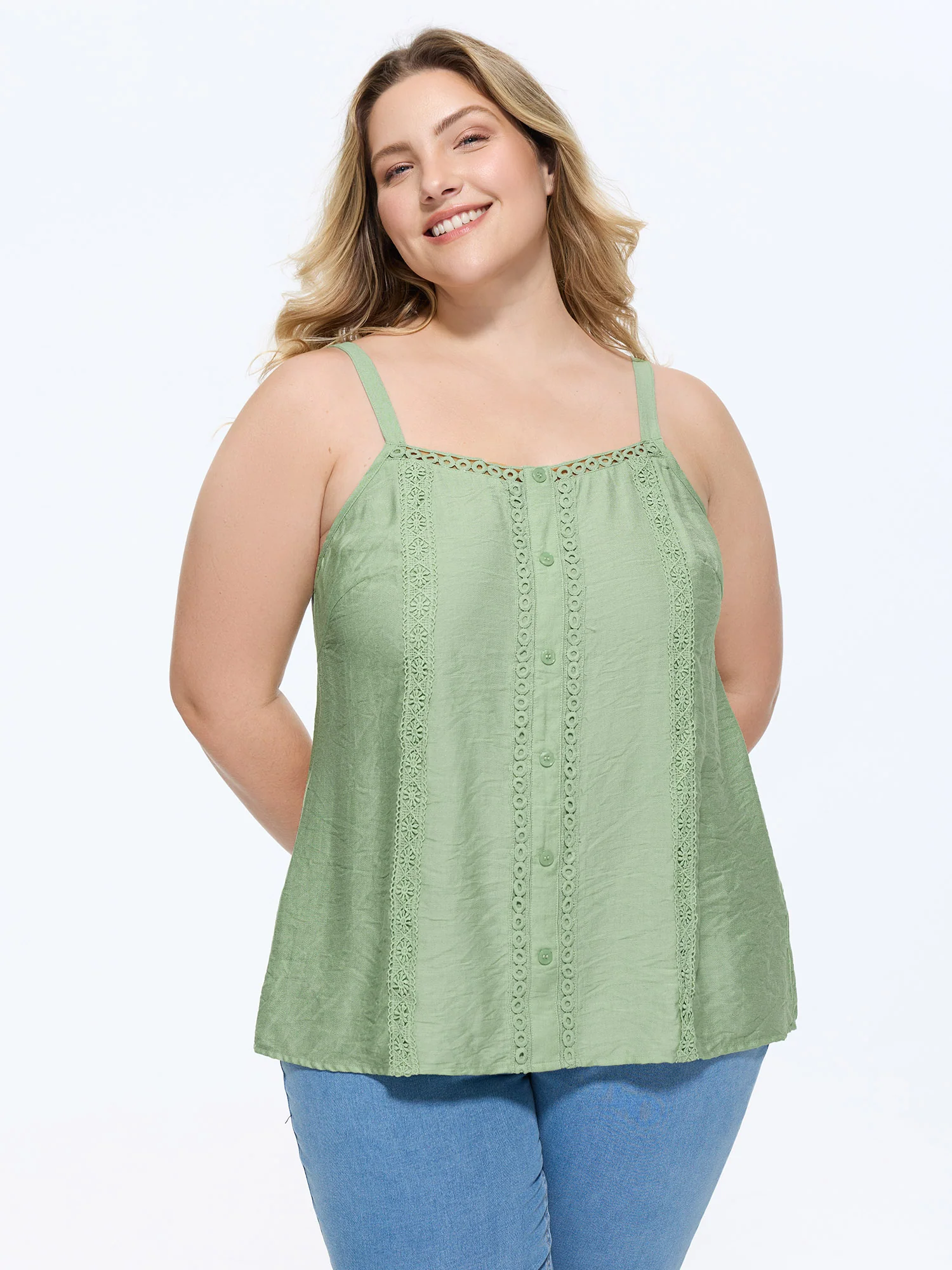 Lace Trim Button Detail Tank Top
