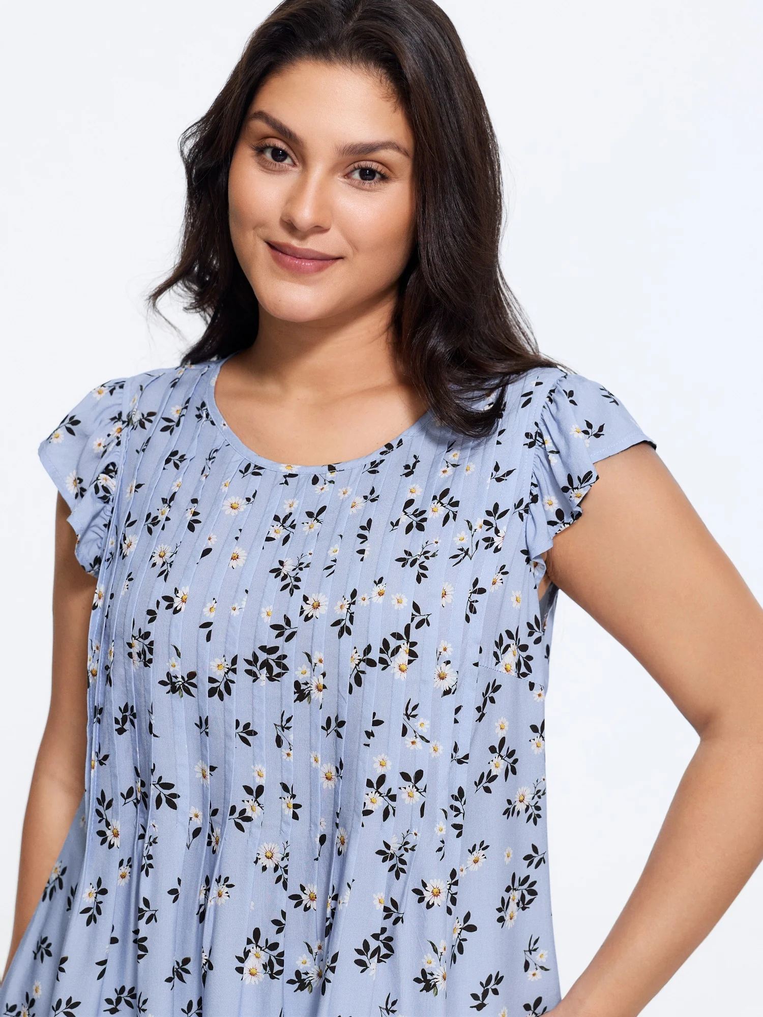 Floral Print Toothpick Pleat Blouse
