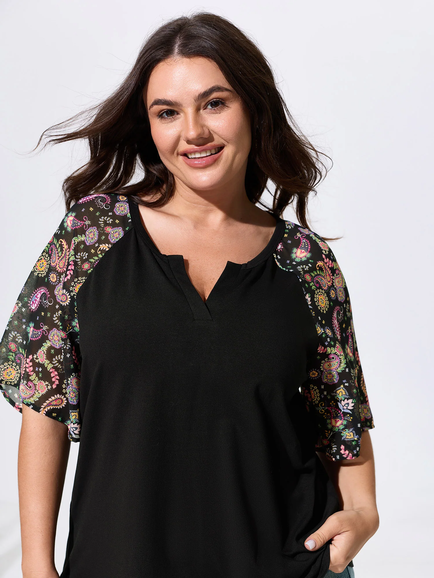 Cotton Floral Print Raglan Sleeve Knit Top