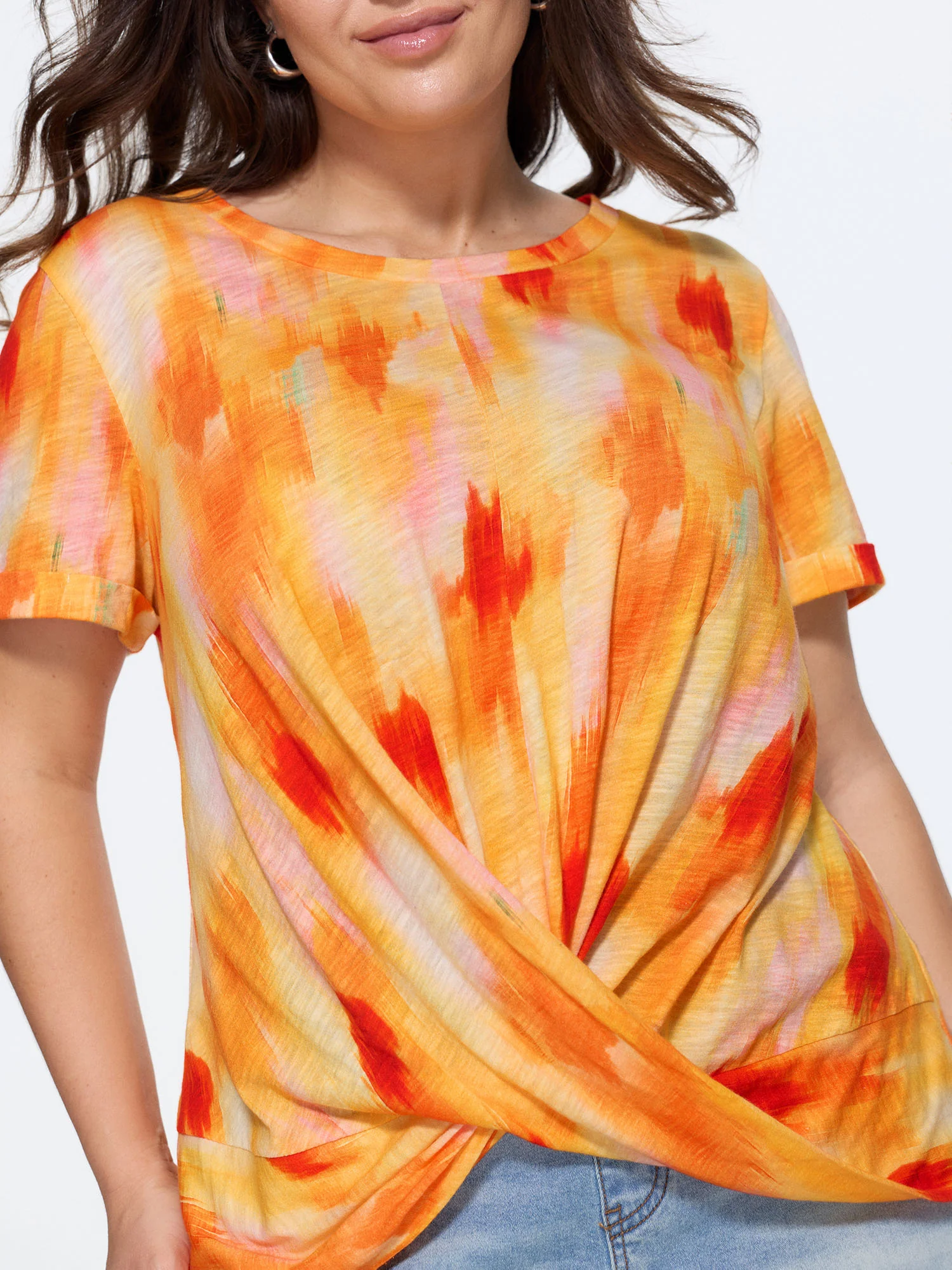 Cotton Gradient Blend Overlap Front T-Shirt