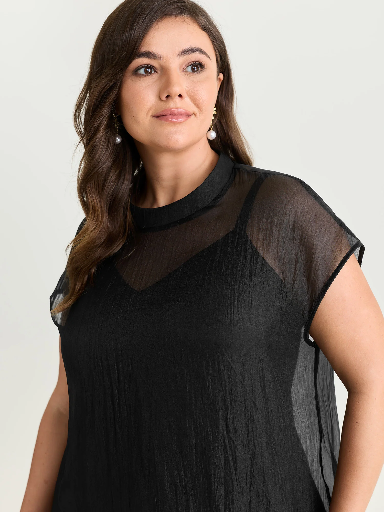 Sheer Mock Neckline Breathable Blouse