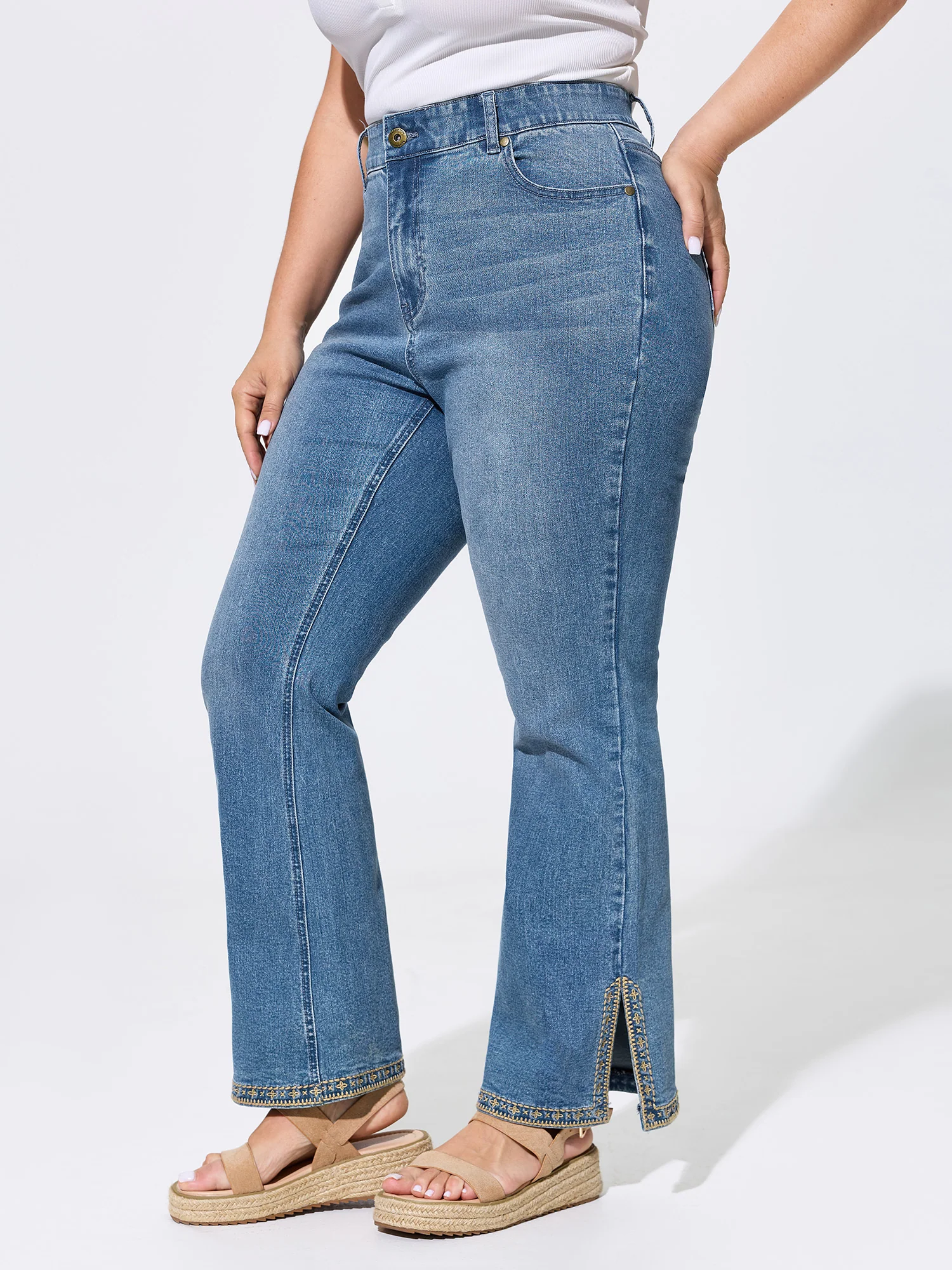 Stretchy High-Rise Elastic Back Waist Jeans