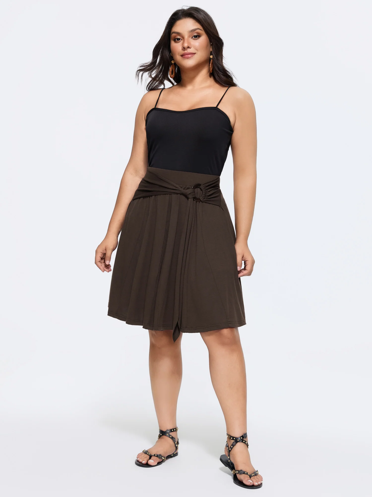 Supersoft Ruched Waist-Tie Midi Skirt