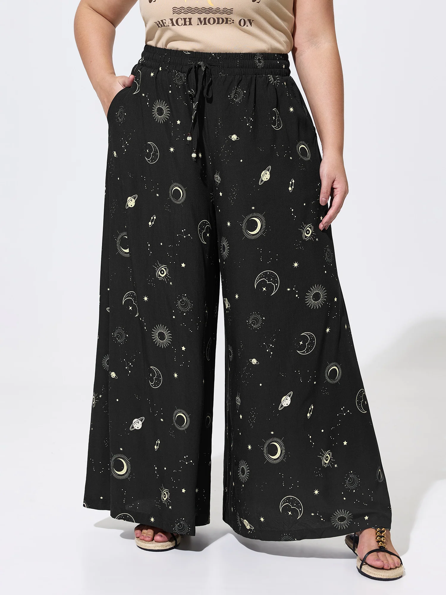 Star Moon Print Flowy Pants