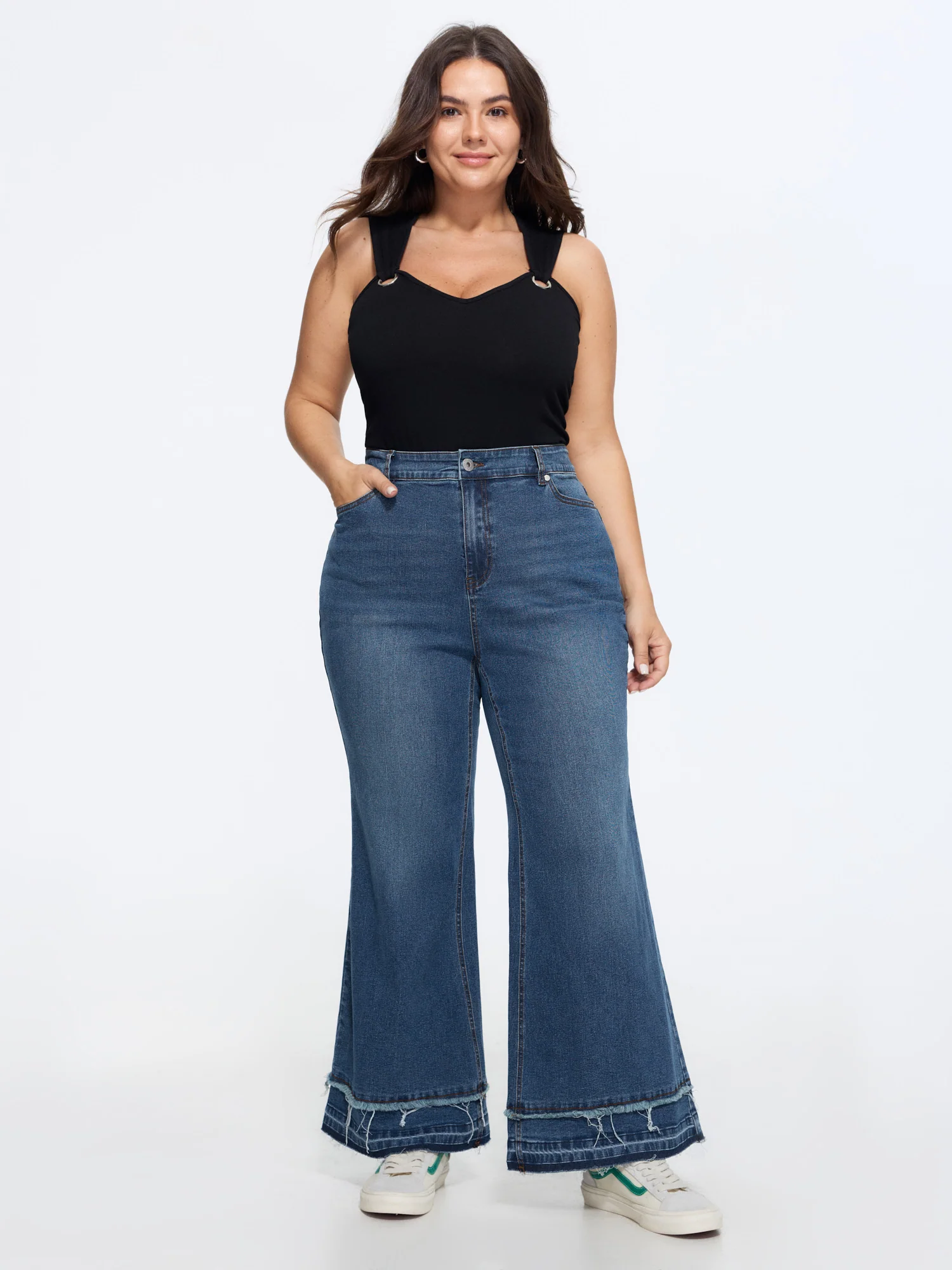 Stretchy Layered Hem High-Rise Flared Jeans