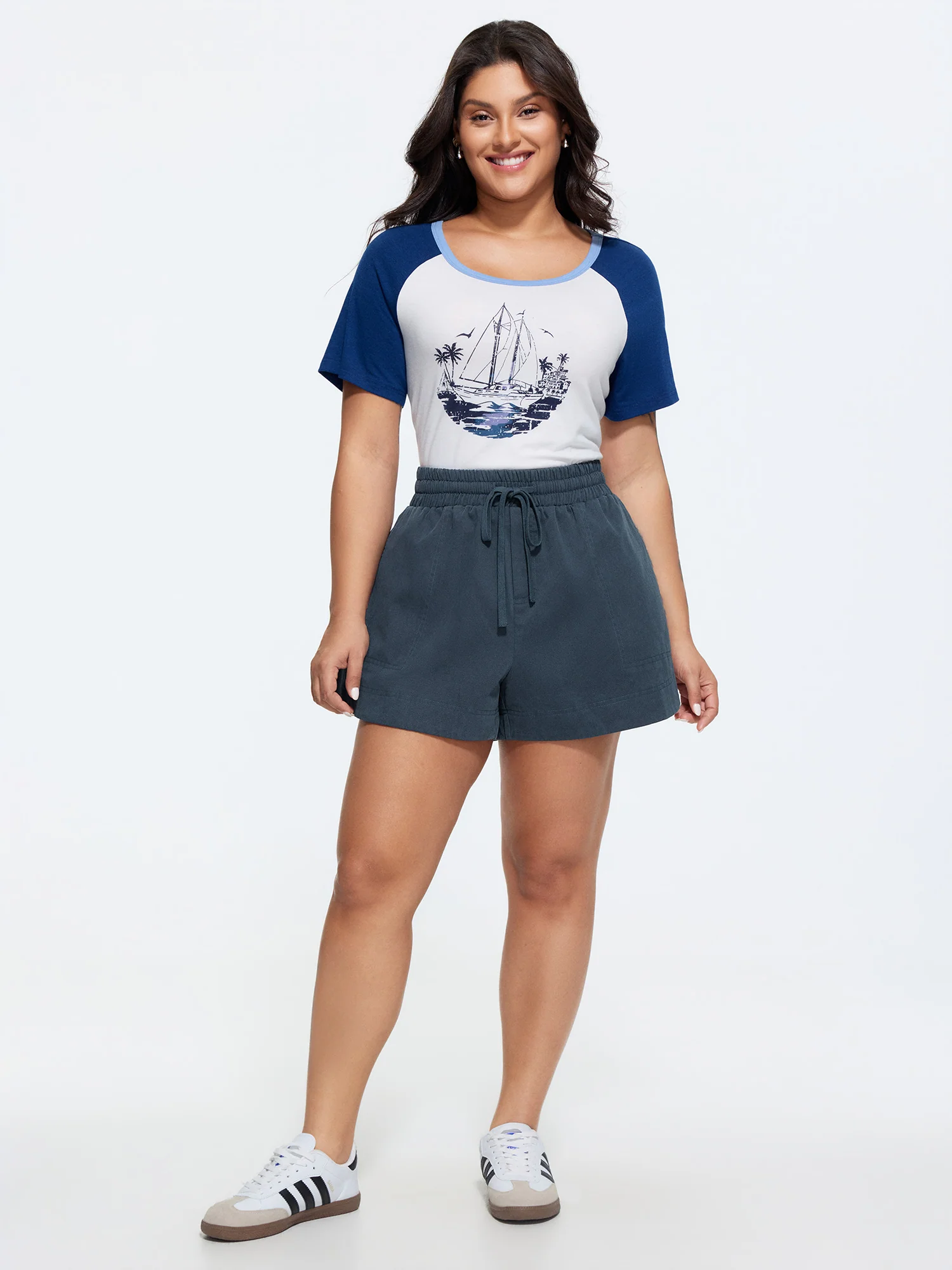 Cotton Drawstring Waist Straight-Leg Shorts
