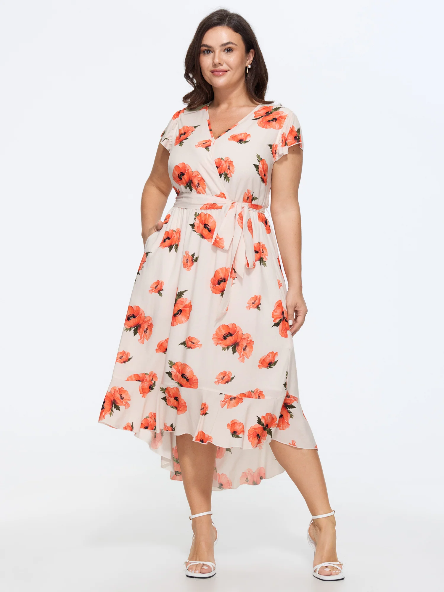 Floral Print Wrap A-Line Midi Dress