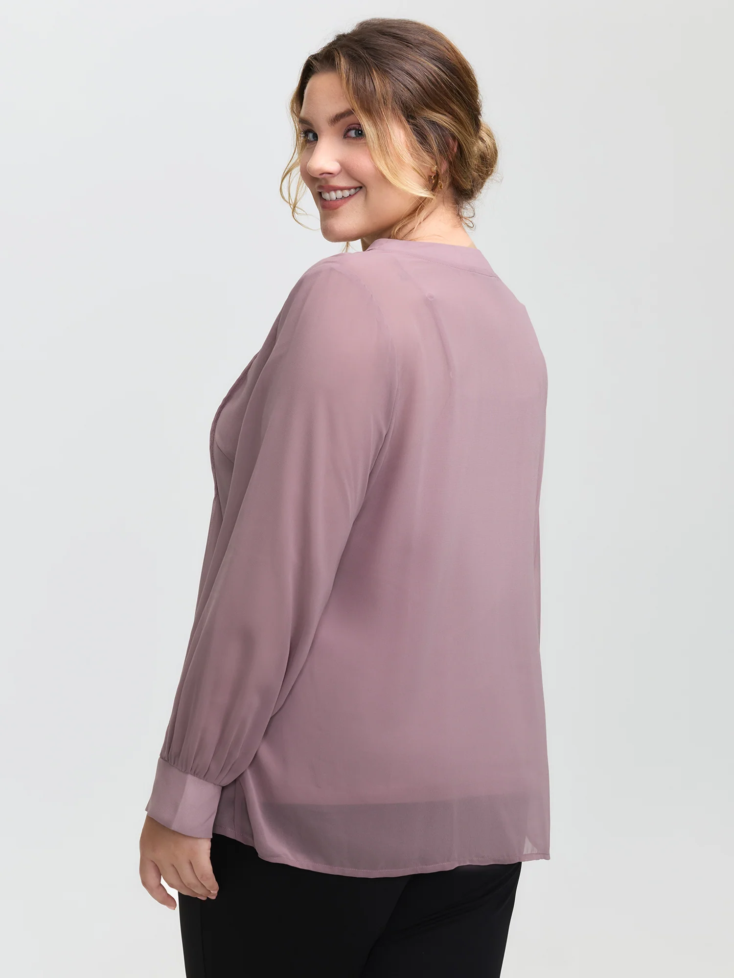 Toothpick Pleats Neck-Tie Sheer Blouse