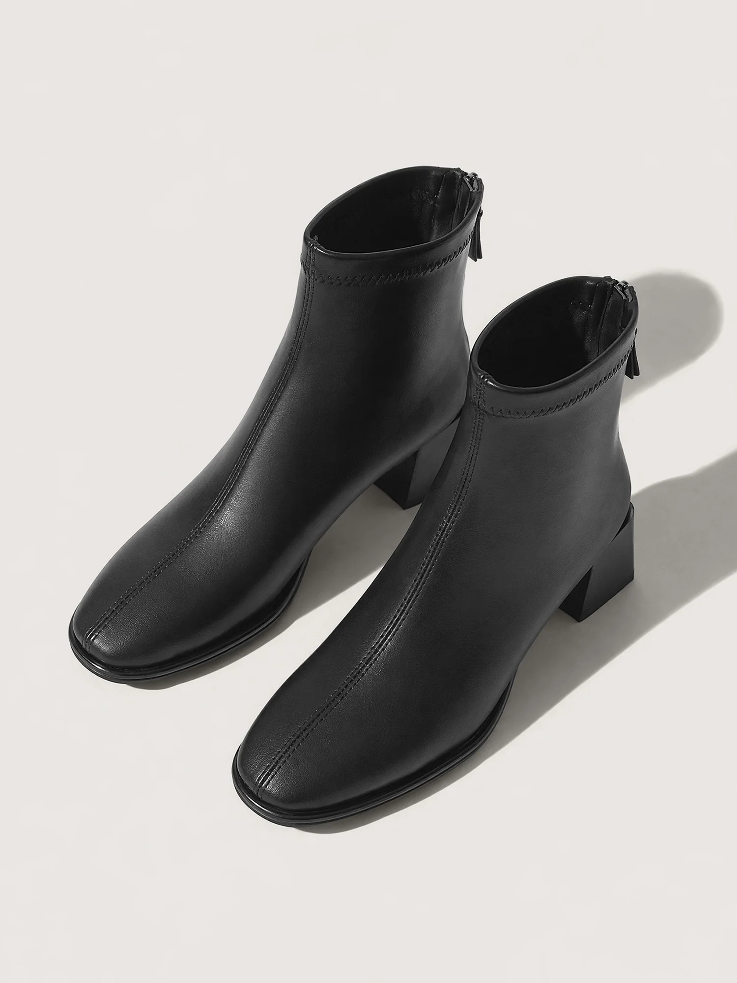 Square Toe Block Heel Back Zipper Ankle Booties