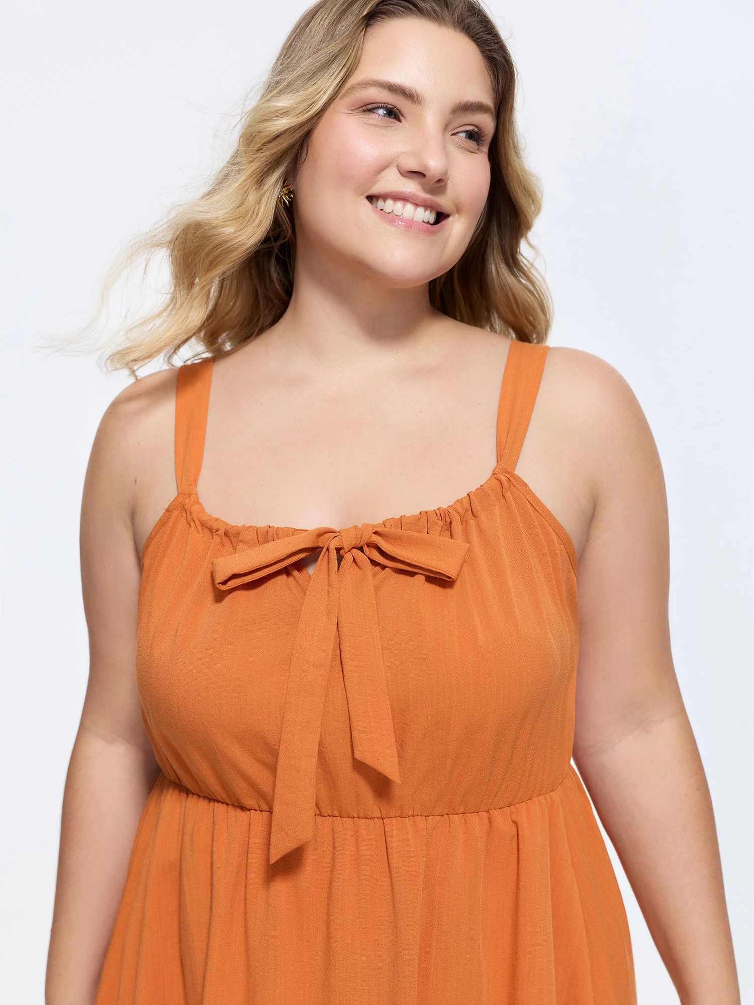 Bowknot Neckline Bust-Friendly Tiered Flowy Maxi Dress