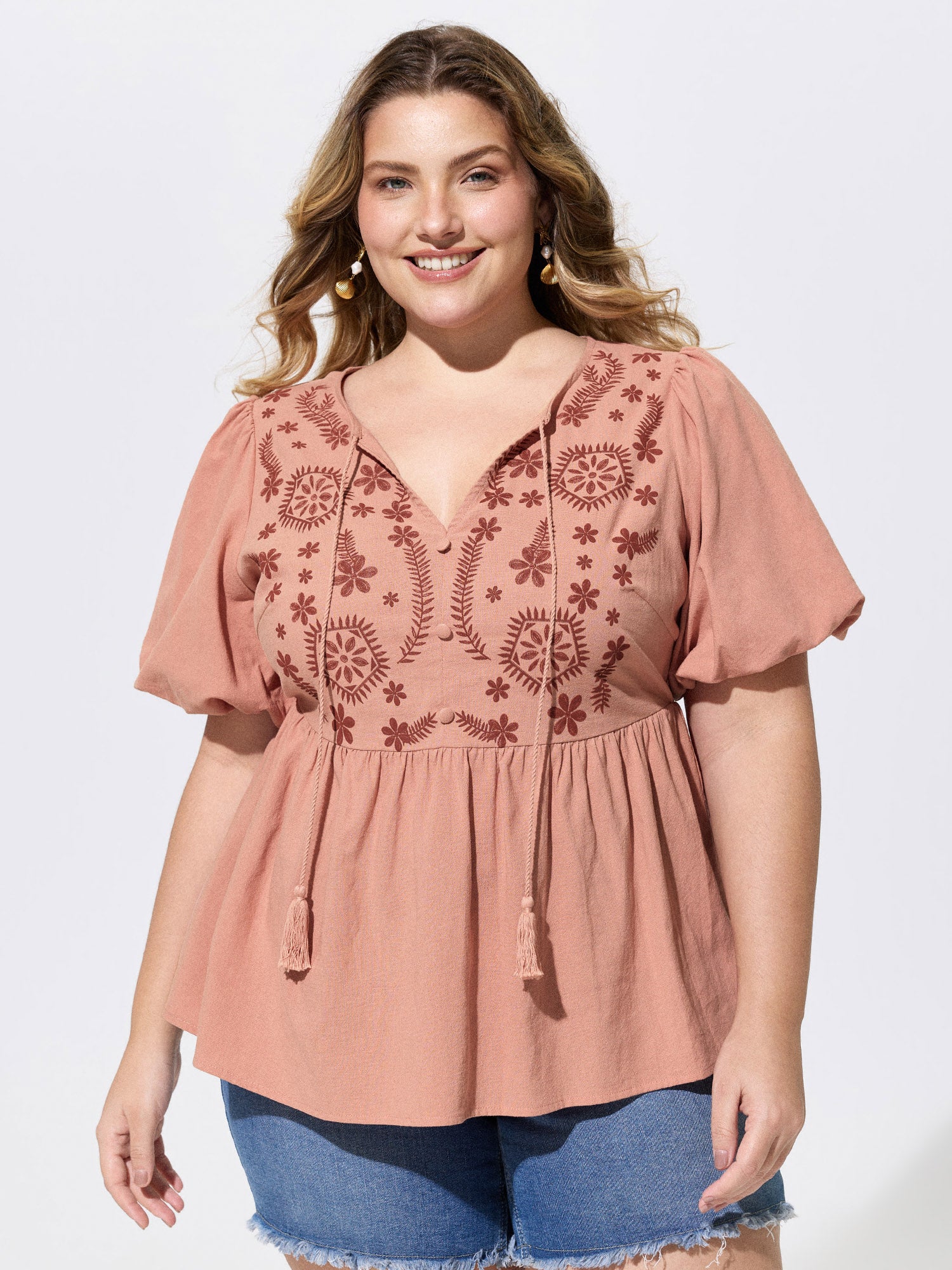 Lace Trim Tassel Drawstring Blouse