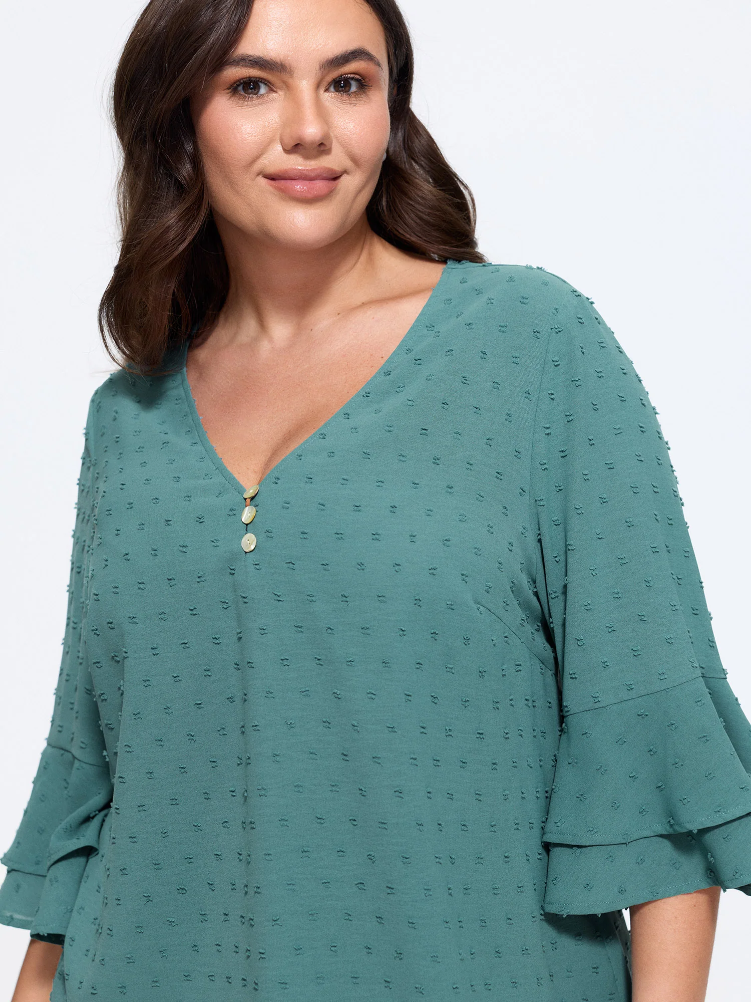 Textured Layered Flare Sleeve Blouse