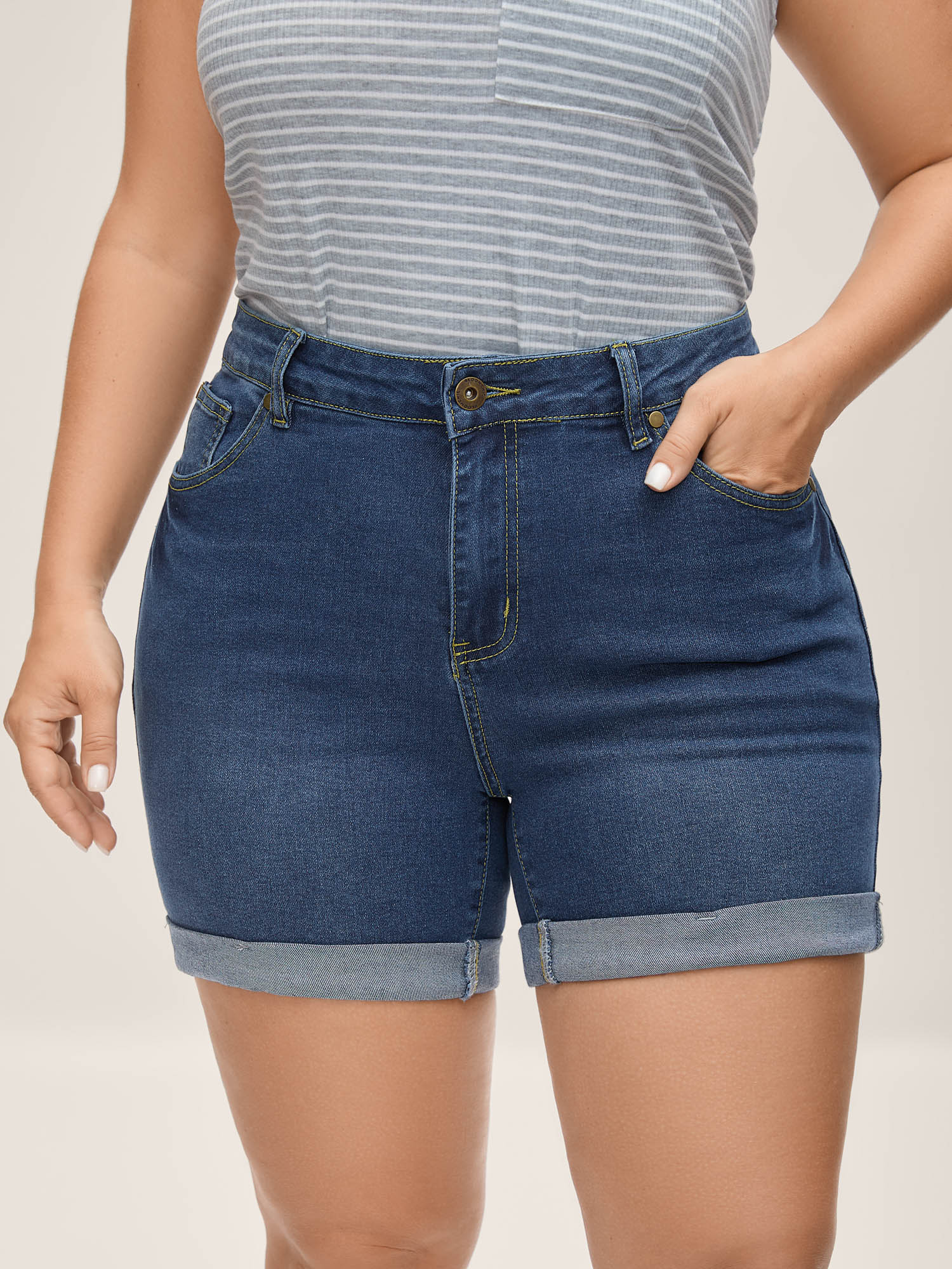Classic Skinny-Fit Folded Hem Denim Shorts