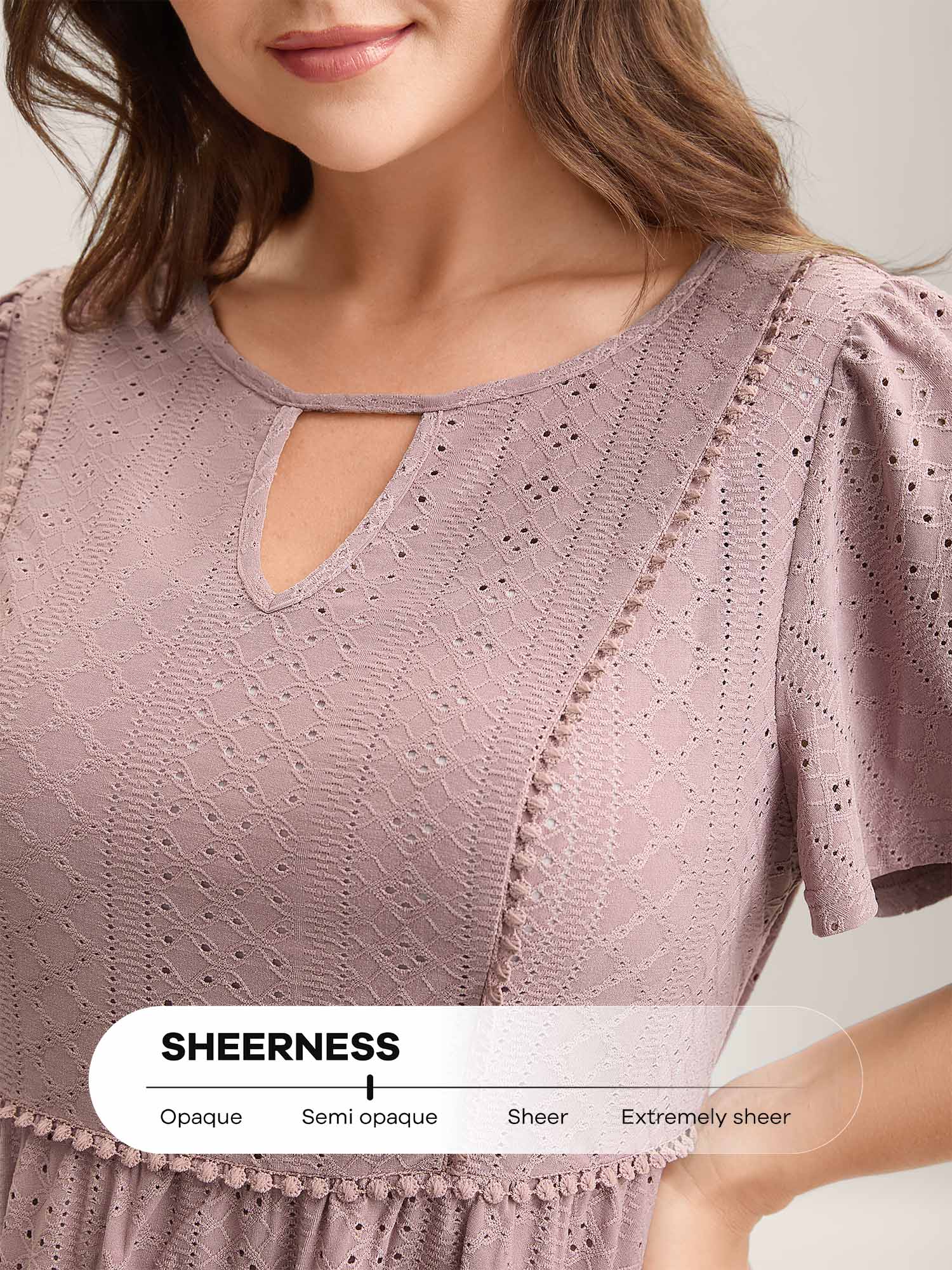 Sheer Textured Lace Panel Flared Top