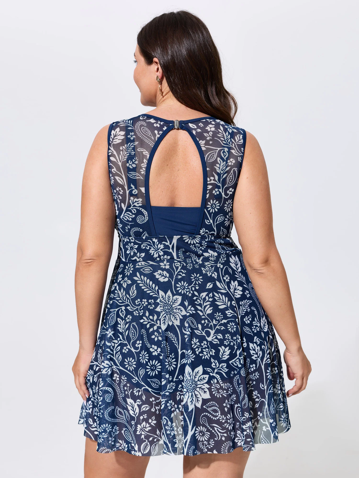 Floral Paisley Print Sheer Swim Dress