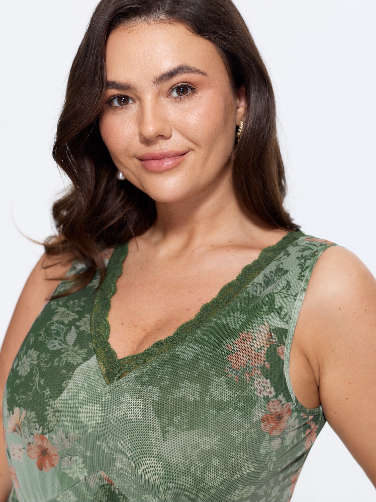 Watercolor Floral Lace V Neck Sleeveless Tank Top