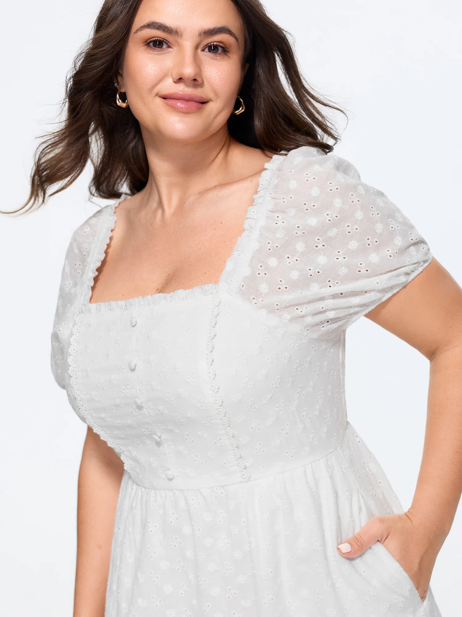 Cotton Lace Textured Ruffled Hem Mini Dress