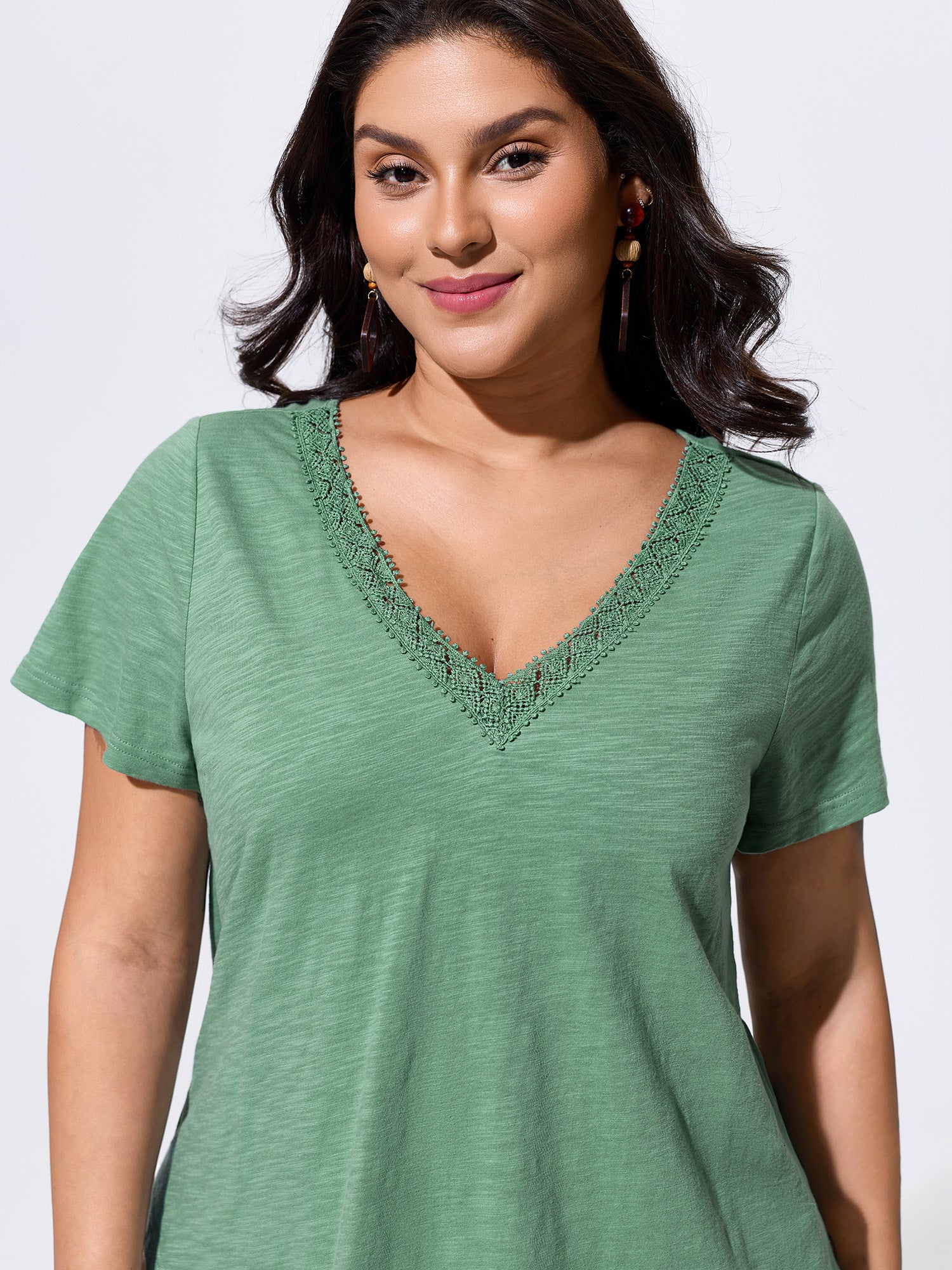 Cotton Supported Bra Stretchy V-Neck Plain T-Shirt