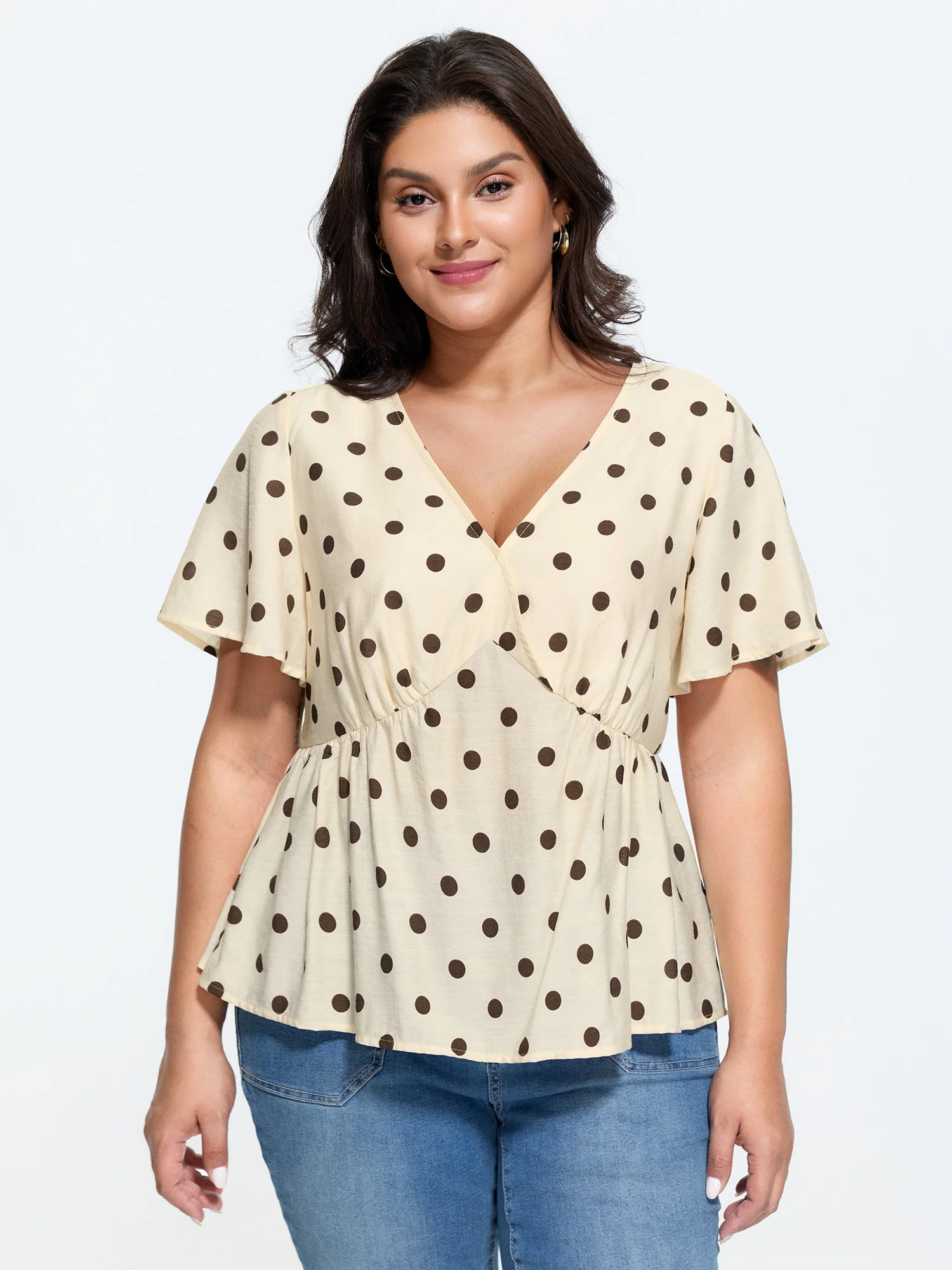 Supersoft Polka Dots V-Neck Blouse