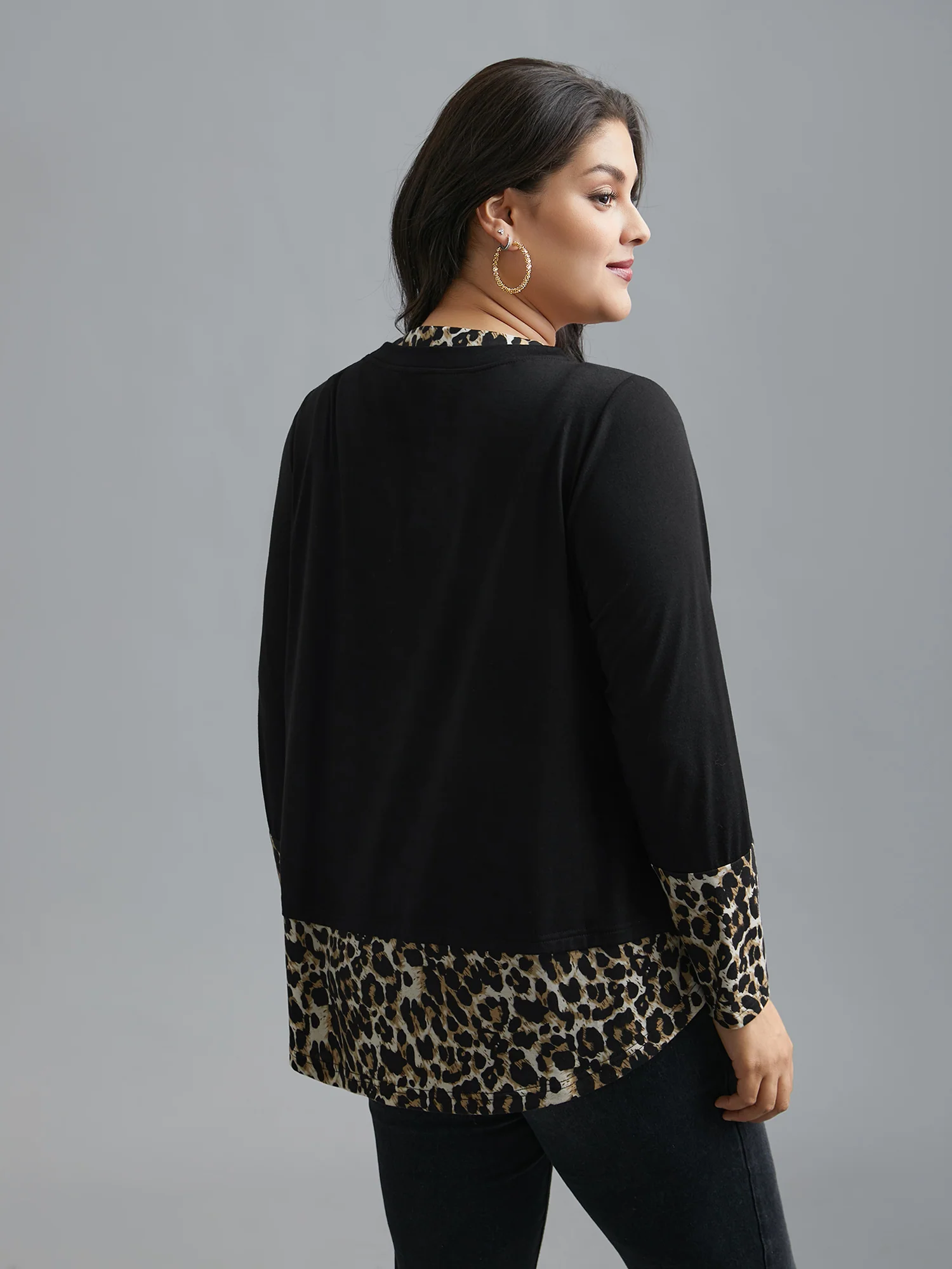 Contrast Patchwork Leopard Stretchy T-shirt