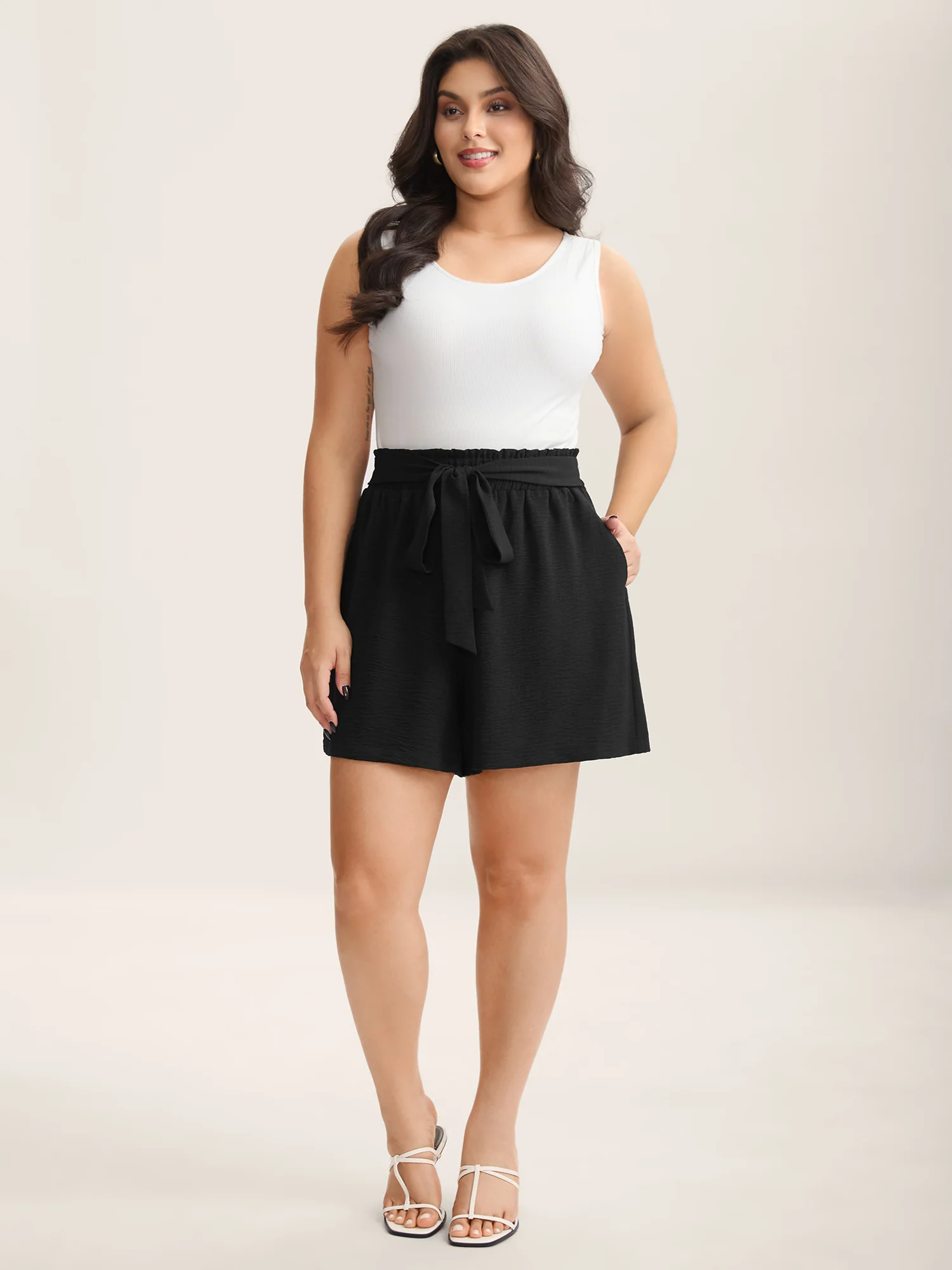 Belted Wide-Leg Solid Shorts