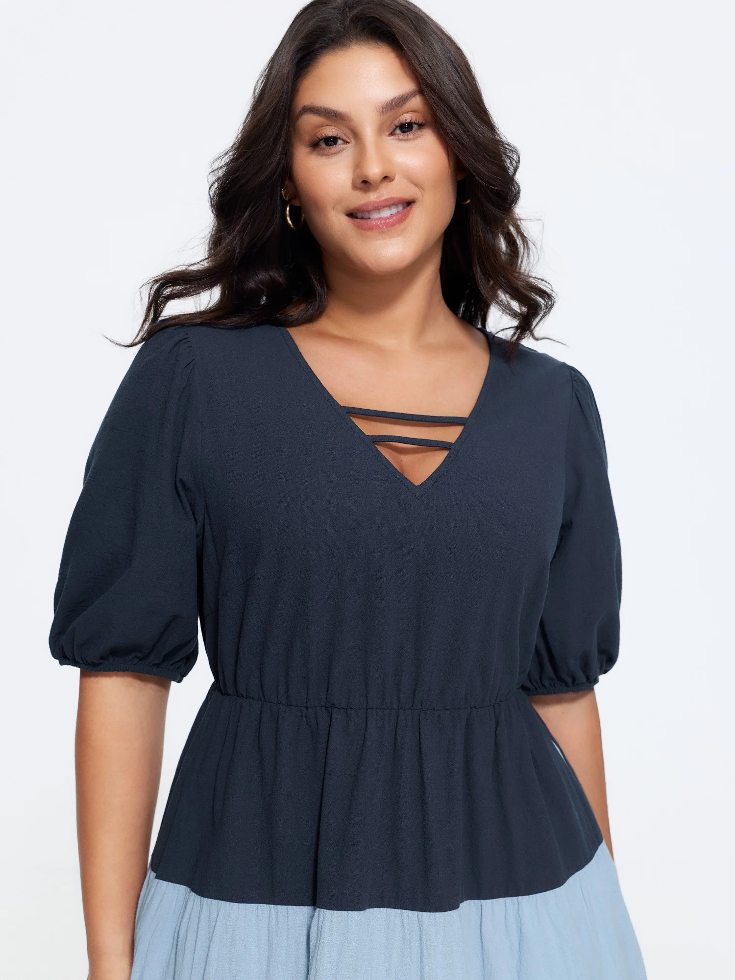 Cotton Color Block Tiered Maxi Dress