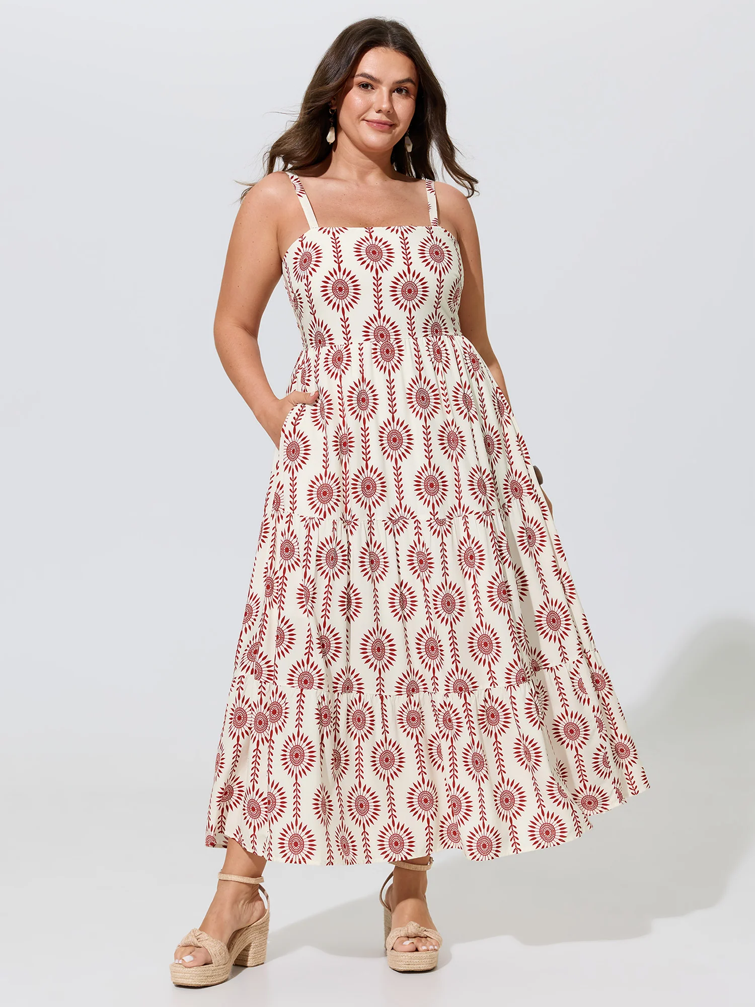 Geometric Print Tiered Sleeveless Maxi Dress