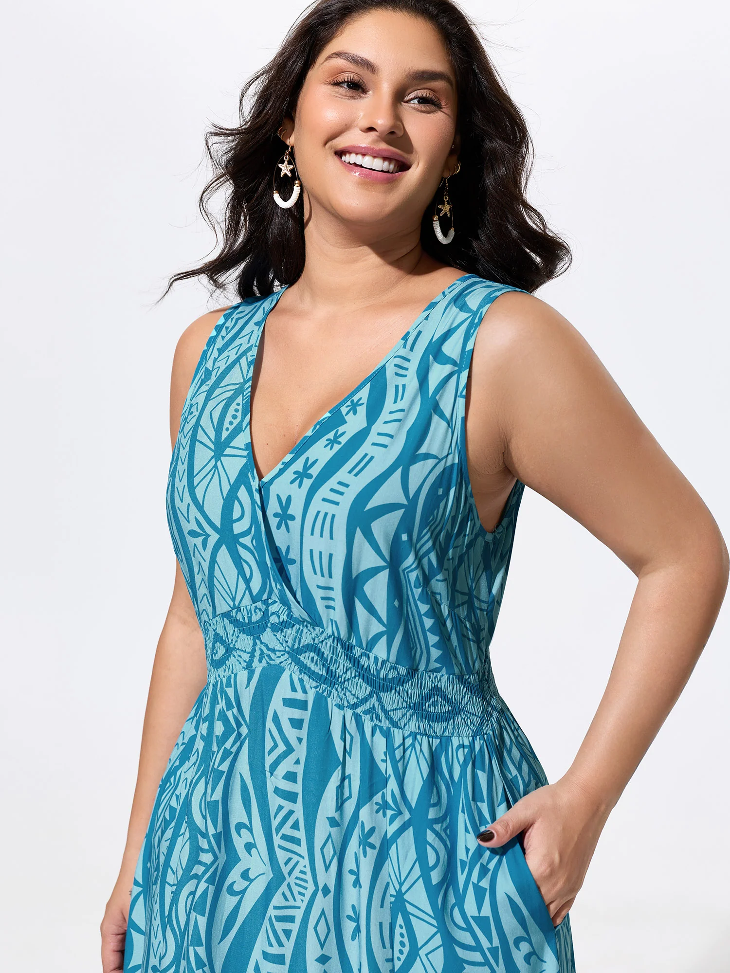 Floral Print Shirred Sleeveless Maxi Dress