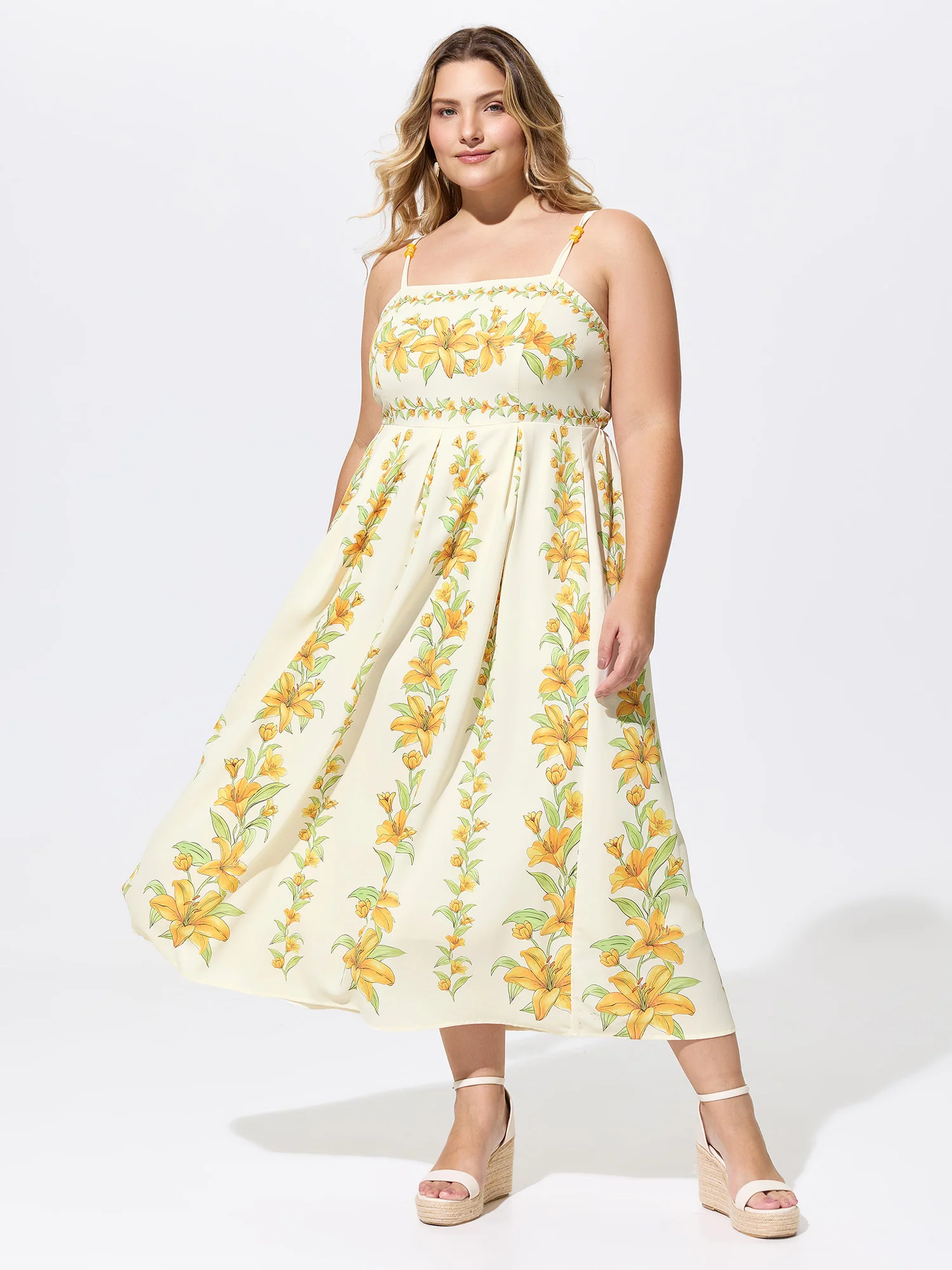 Floral Print Shirred Fit And Flare Midi Dress