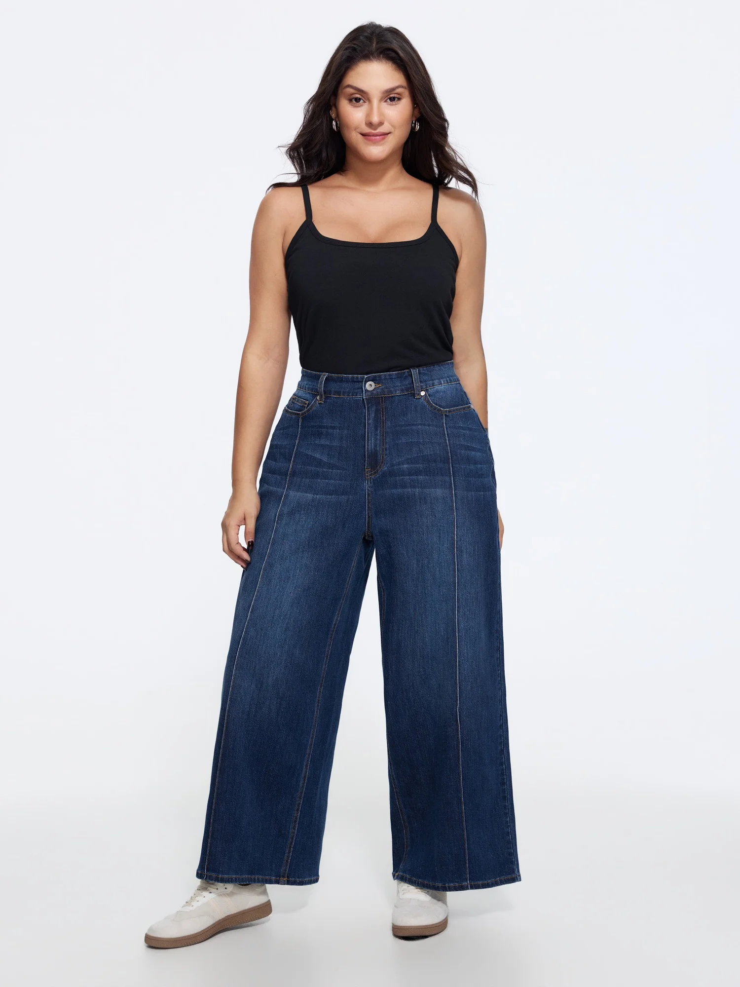 Stretchy Wash Vertical Seam Wide Leg Jeans
