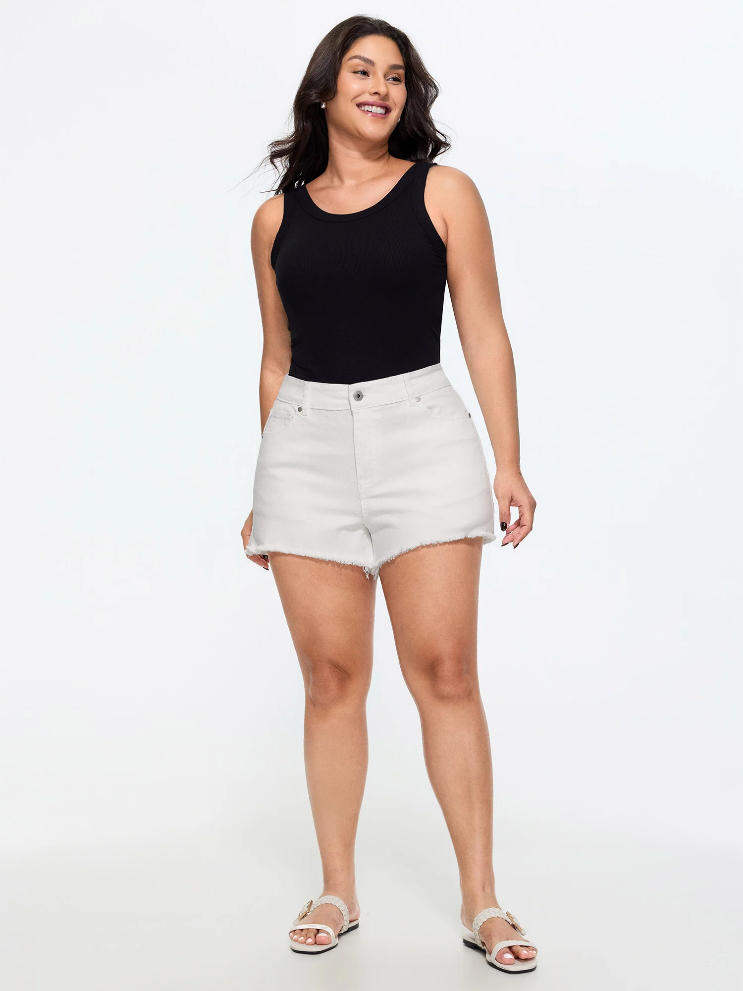 Stretchy Mid-Rise Plain Denim Shorts