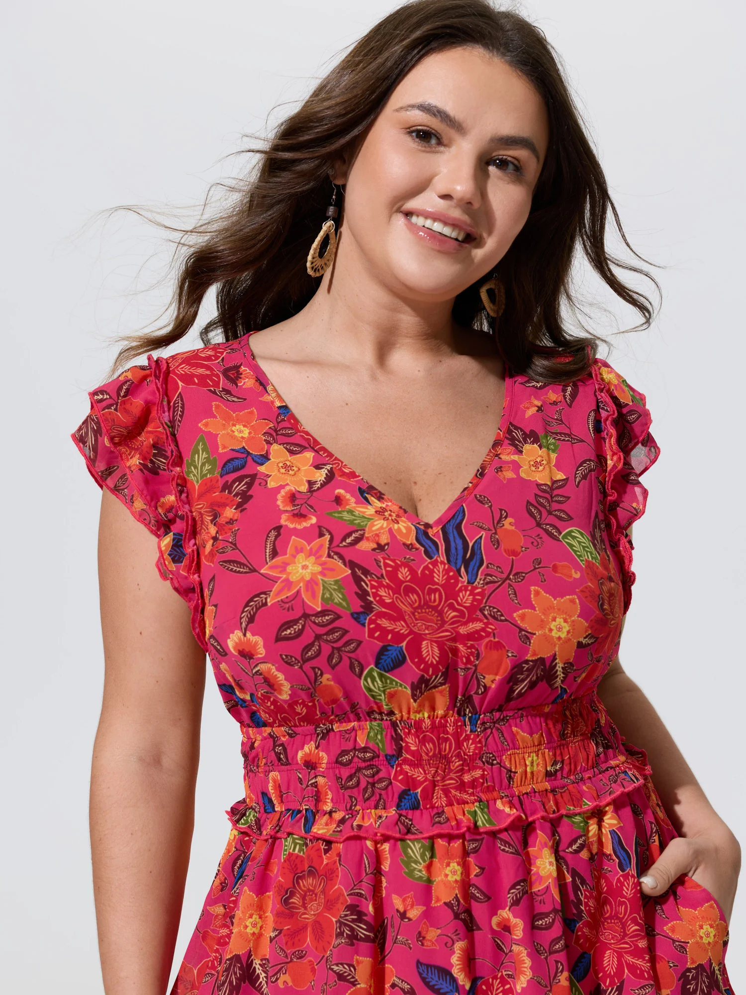 Floral Print Flutter Sleeve Mini Dress