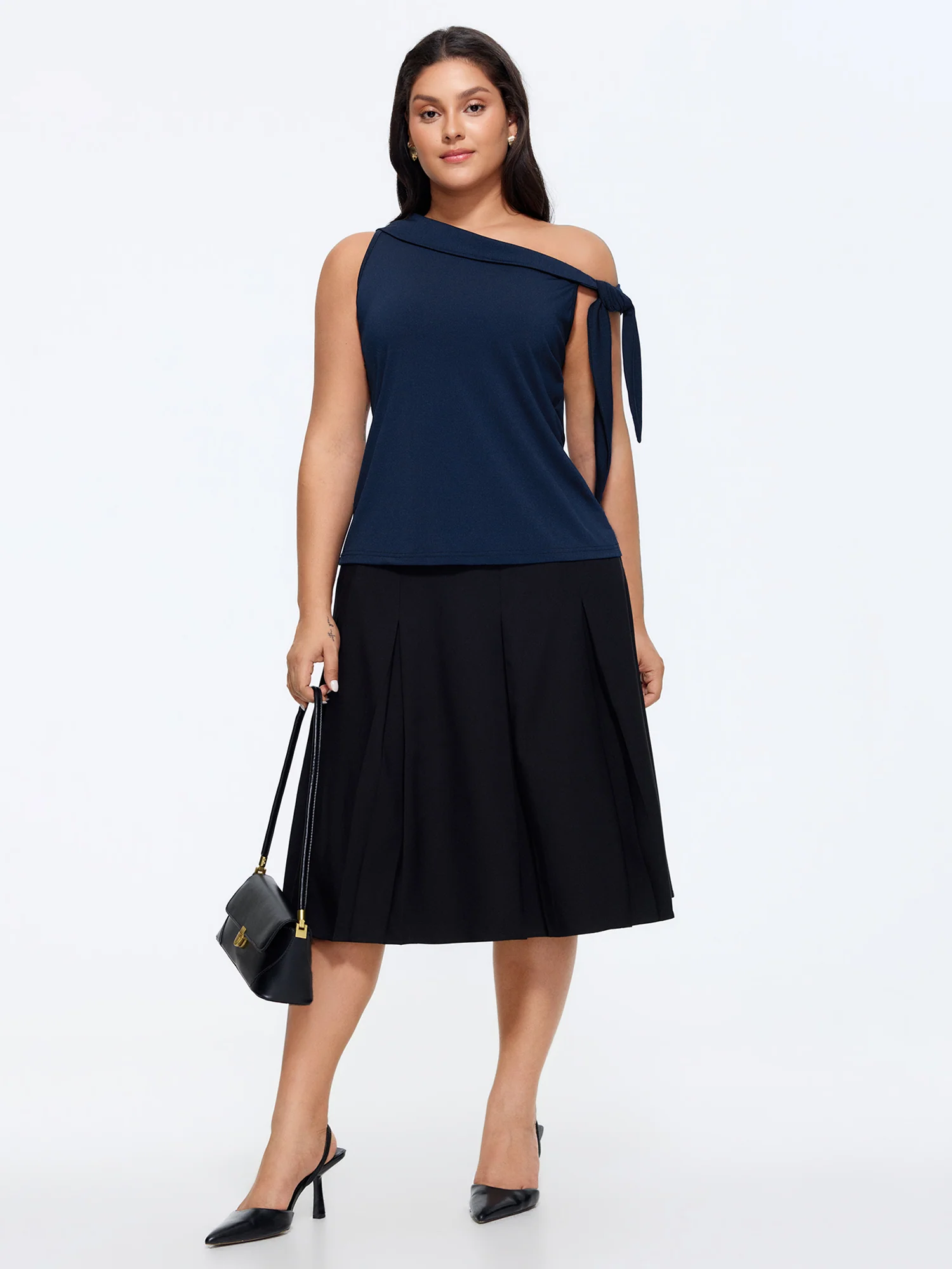 Stretchy One-Shoulder Tie T-Shirt
