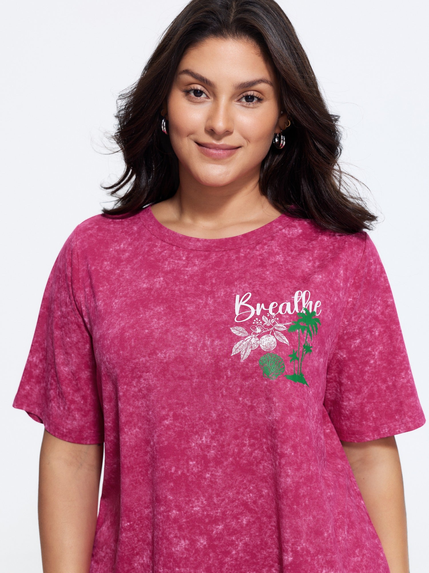 Vintage Round Neck Tropical Print T-Shirt