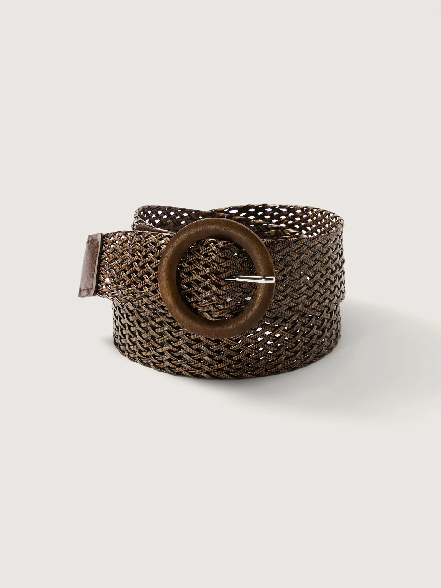 Round Wooden Buckle Wide Woven Straw Belt