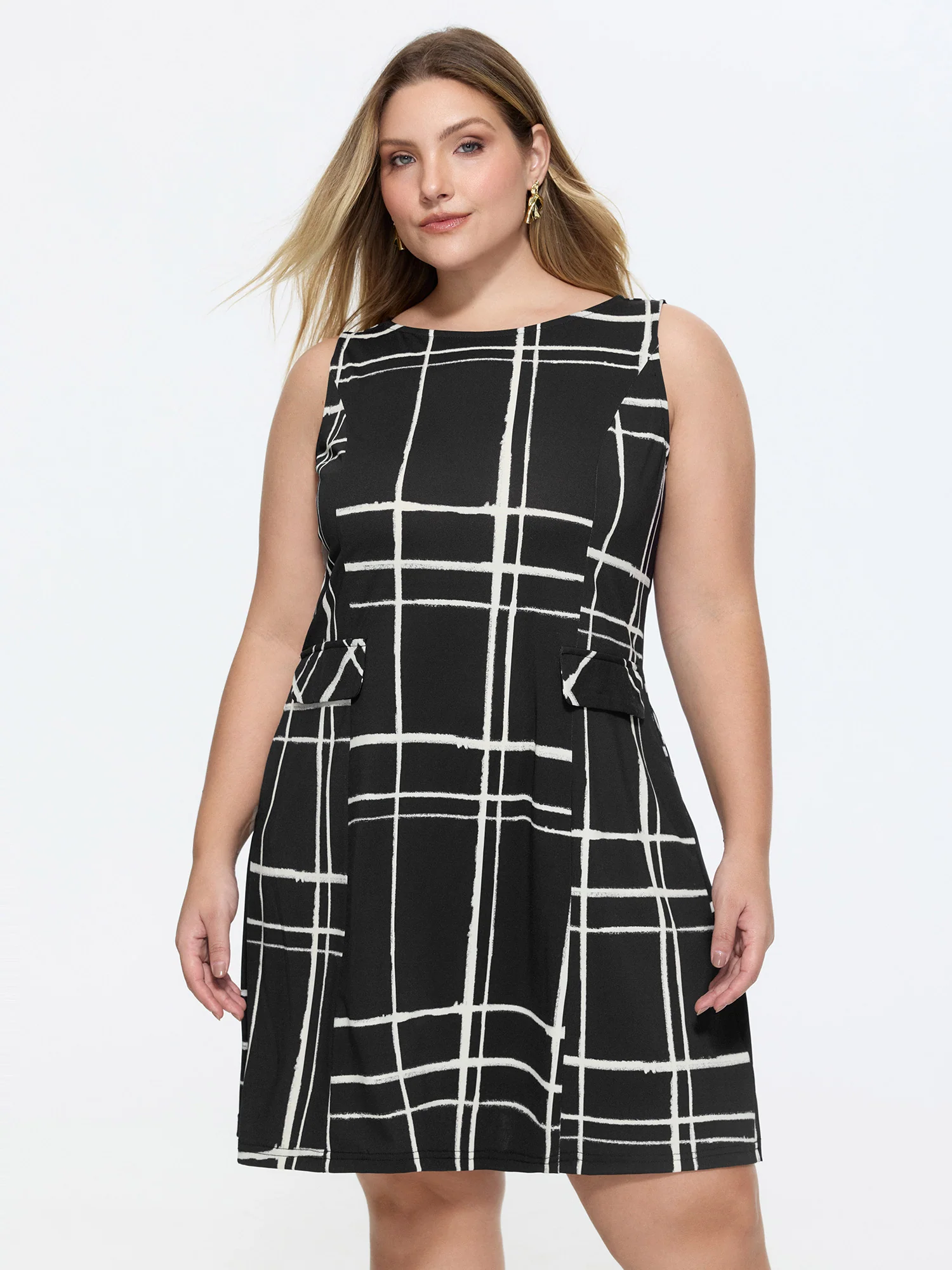 Geometric Print Pockets Mini Dress