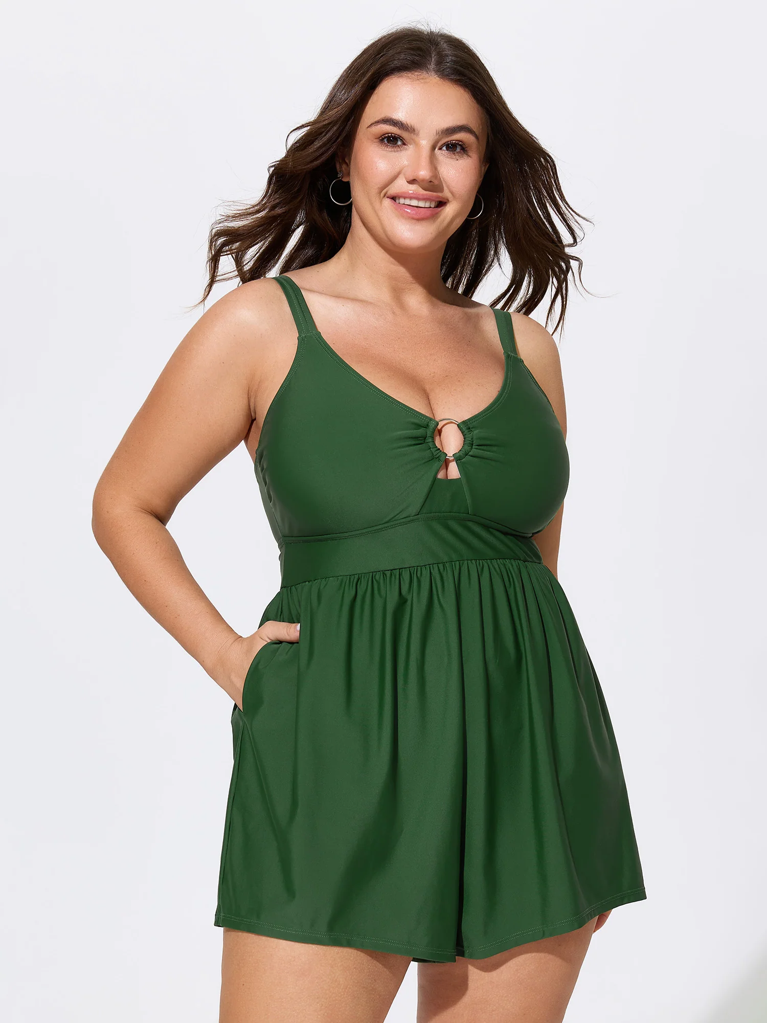 Hollowed-Out Pockets Swim Romper