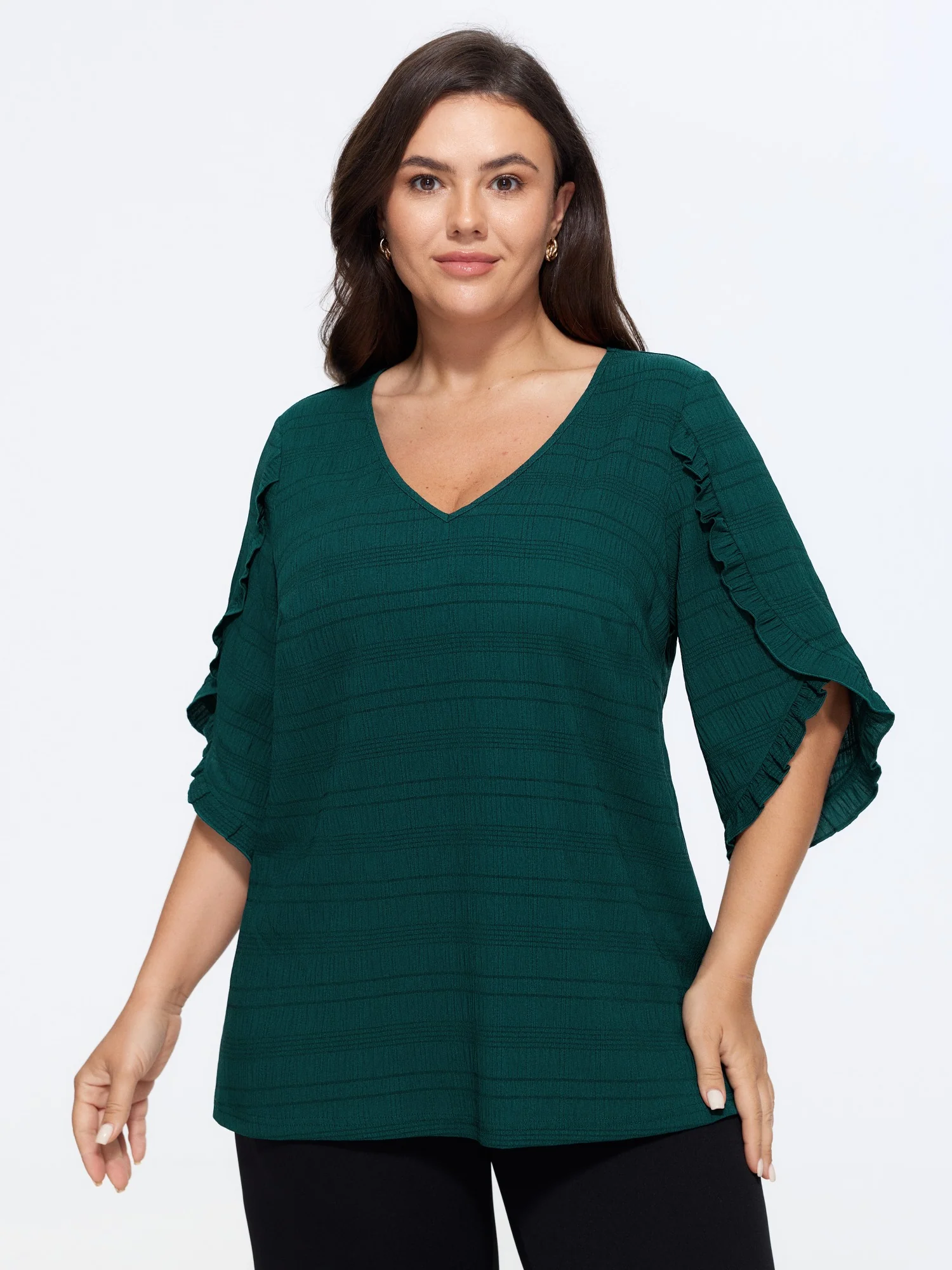 Textured Ruffle Petal Sleeve Blouse