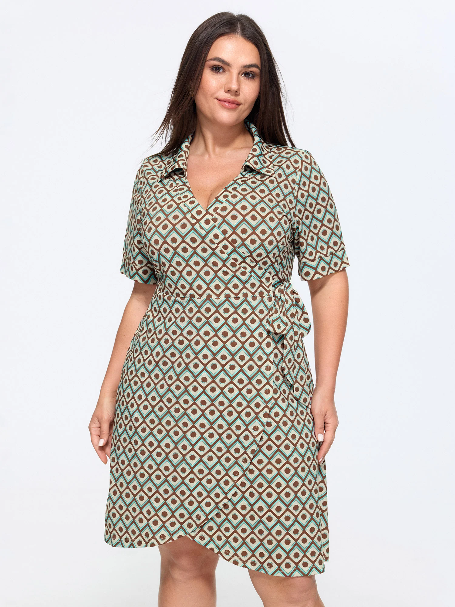 Retro Geometric Print Petal Hem Mini Dress