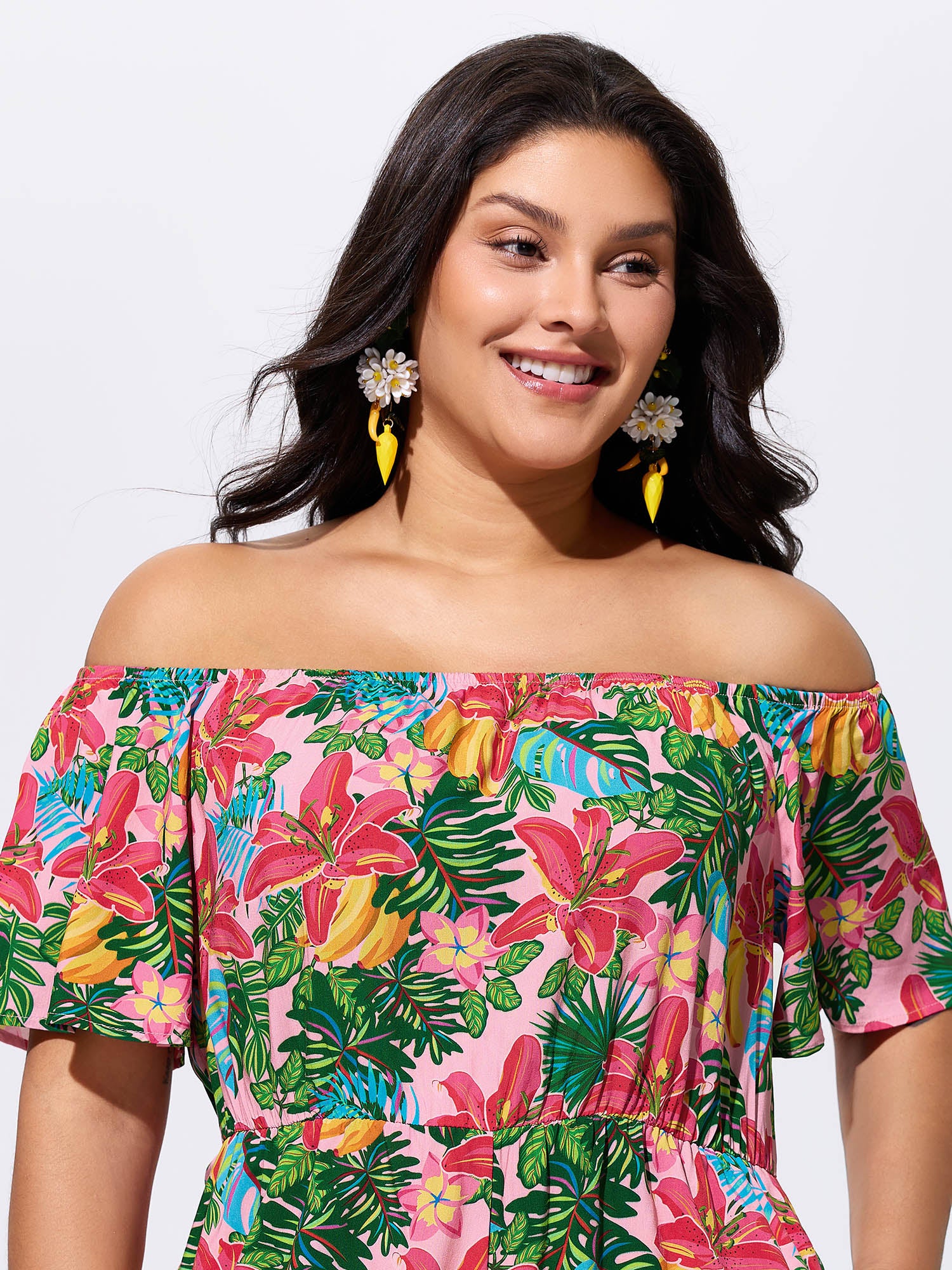 Vibrant Floral Print Off-Shoulder Romper