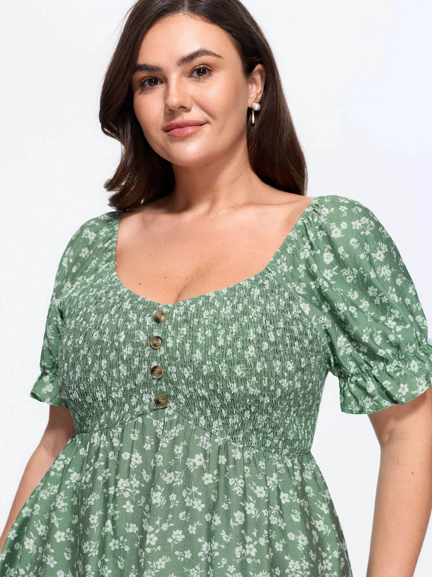 Floral Print Shirred Fit And Flare Blouse