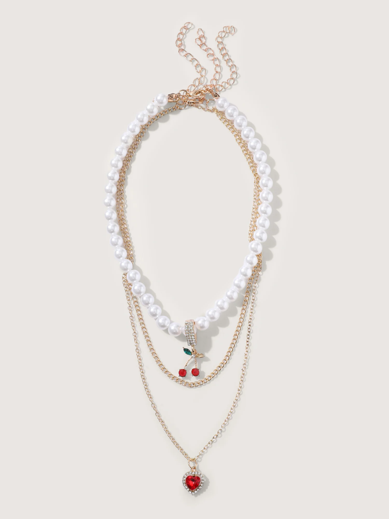 Pearl Decor Heart Charm Layered Necklace