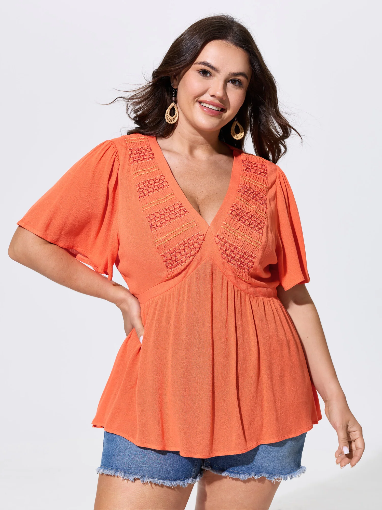 Supersoft Shirred Sheer Fit And Flare Blouse