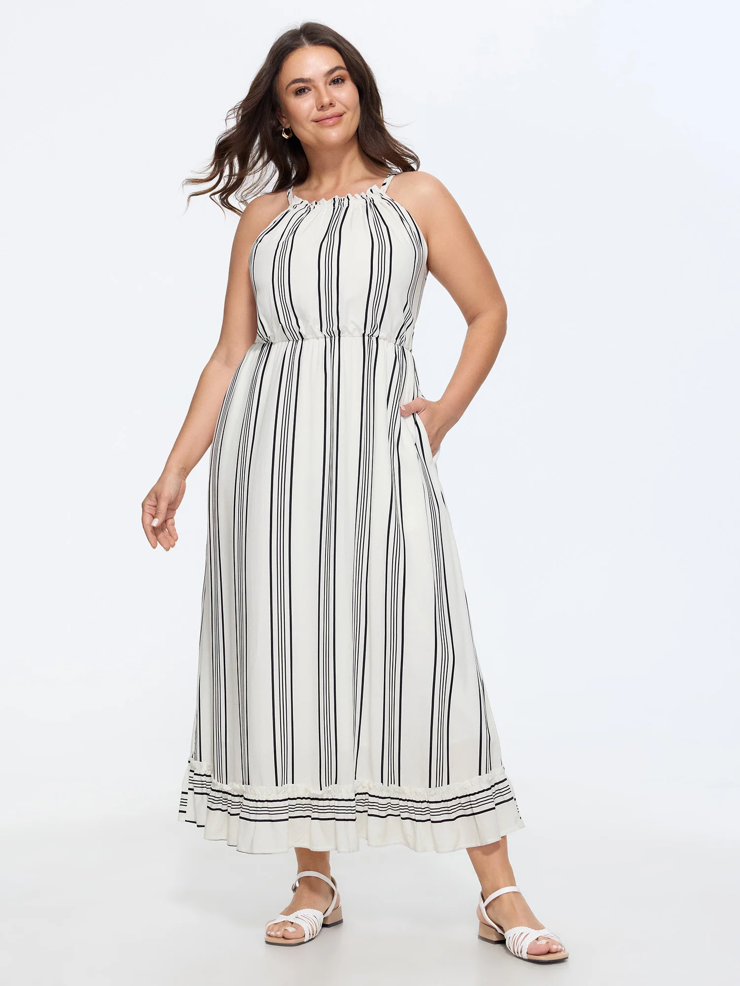 Supersoft Striped Print Halter Maxi Dress